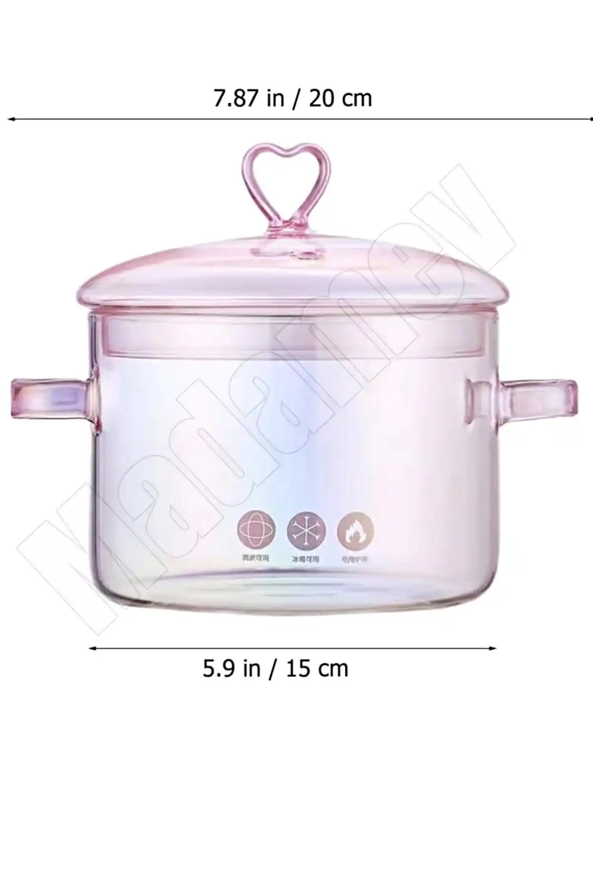 2 Adet Borosilikat Cam Tencere 1500ml Kalp Figürlü Isıya Dayanıklı Pembe Pink Kapaklı Tencere Seti