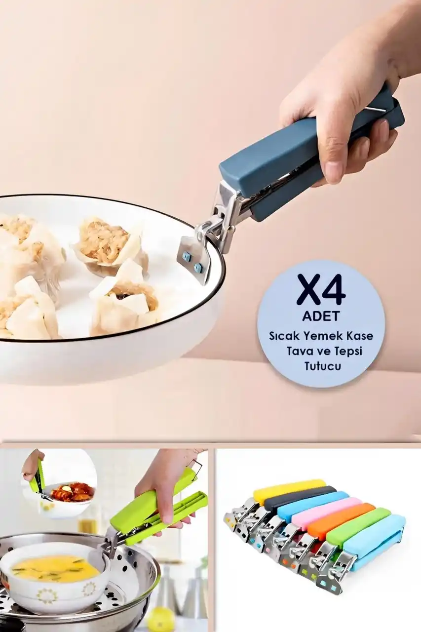 4lü Ayarlanabilir Tencere Tava Tutacağı Sıcak Yemek Kase Tutucu Tepsi Maşa Kolu Çıkarıcı Aparat