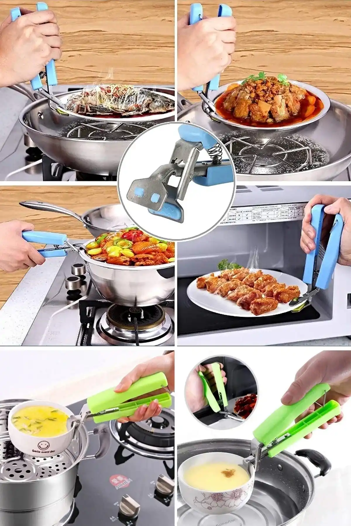 4lü Ayarlanabilir Tencere Tava Tutacağı Sıcak Yemek Kase Tutucu Tepsi Maşa Kolu Çıkarıcı Aparat