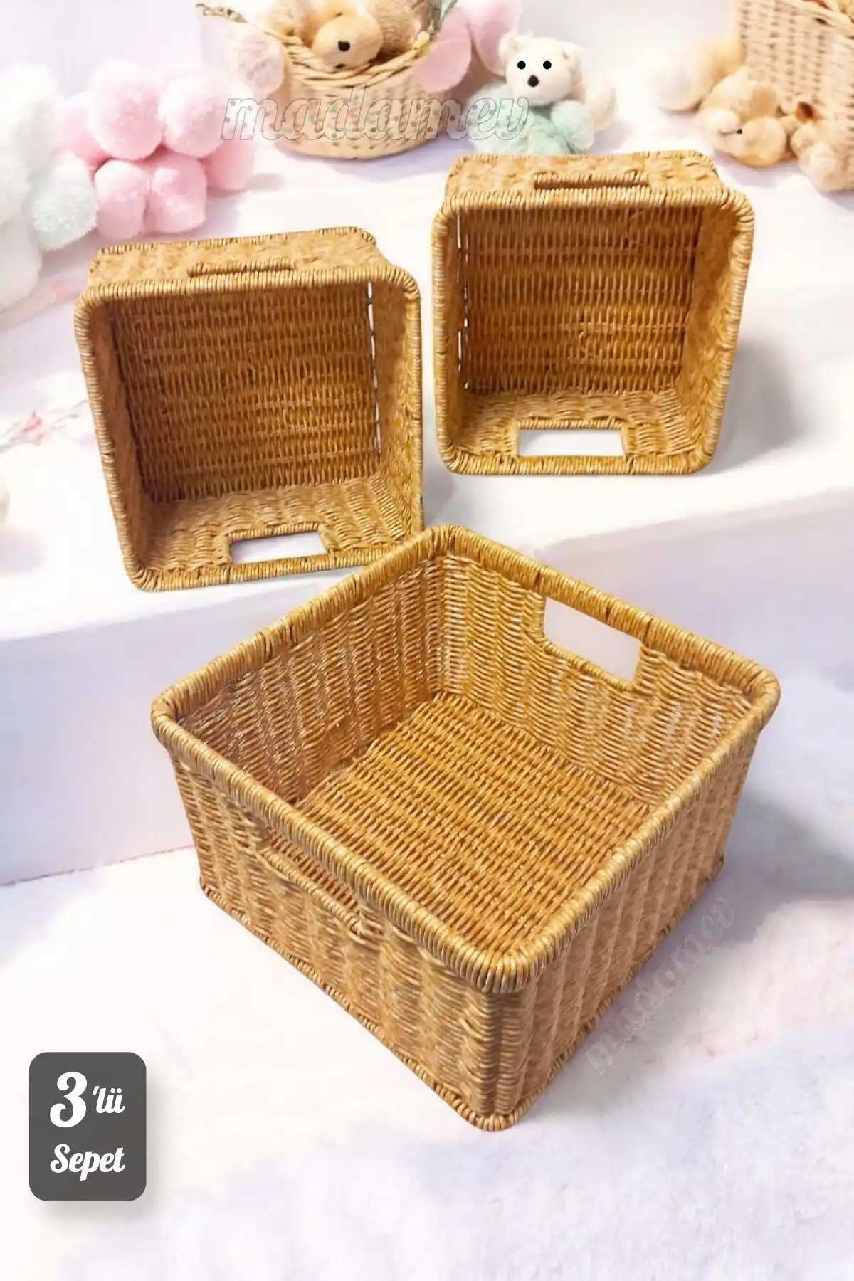 3lü Stil Kare Örme Sepet Çok Amaçlı Pratik Sepet Çamaşır Çocuk Odası Oyuncak Düzenleyici Organizer