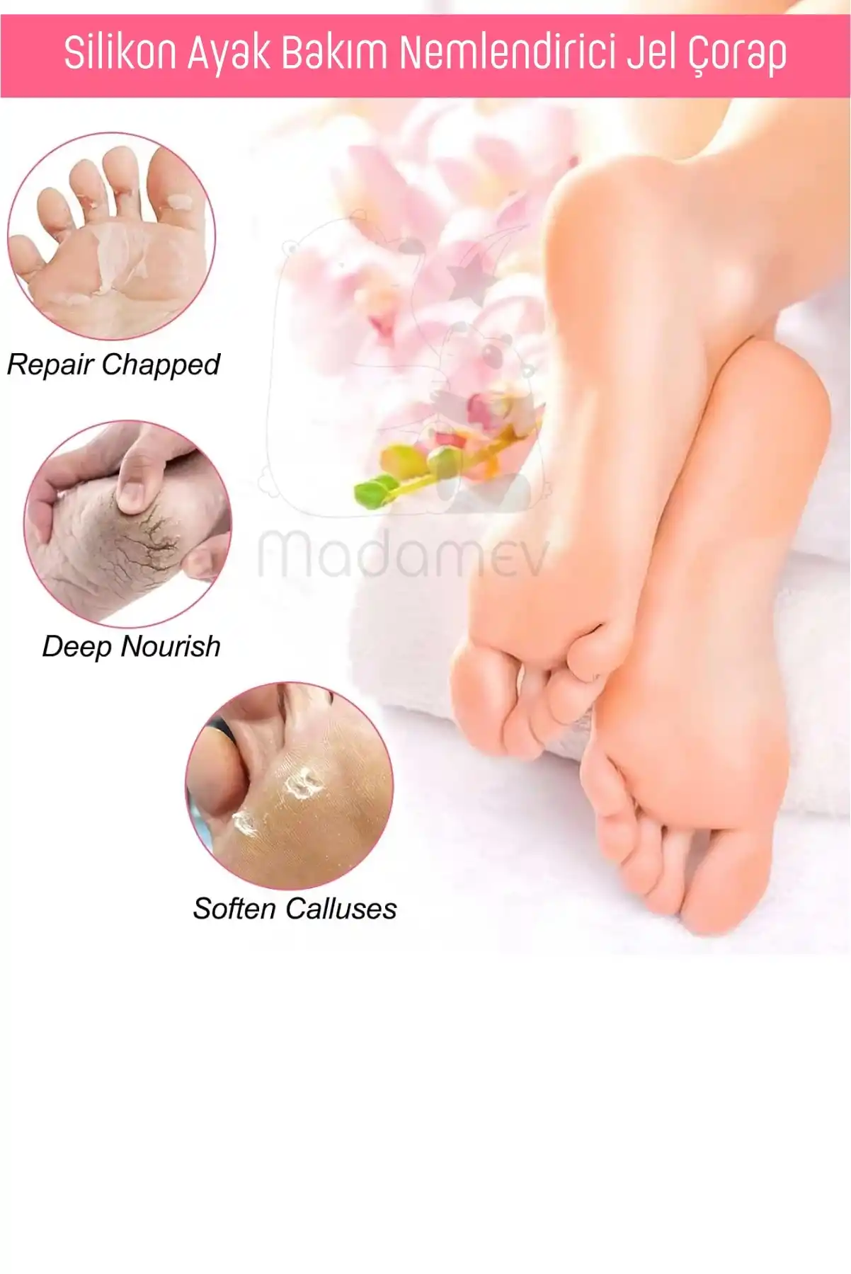 2 Çift Silikon Ayak Bakım Çorabı Nemlendirici Jel Çorap Yumuşak Kadın Ayak Çatlak Önleyici Çorap