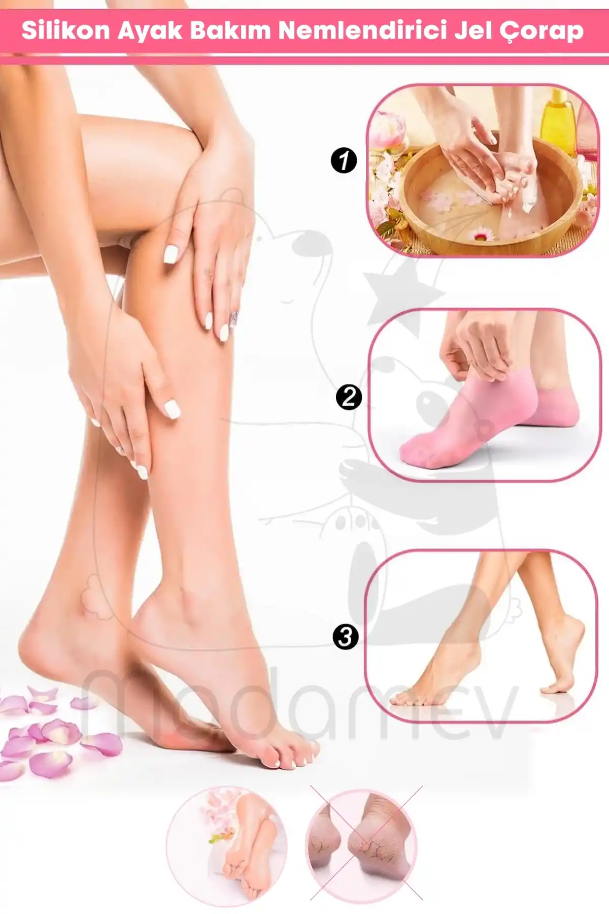 2 Çift Silikon Ayak Bakım Çorabı Nemlendirici Jel Çorap Yumuşak Kadın Ayak Çatlak Önleyici Çorap