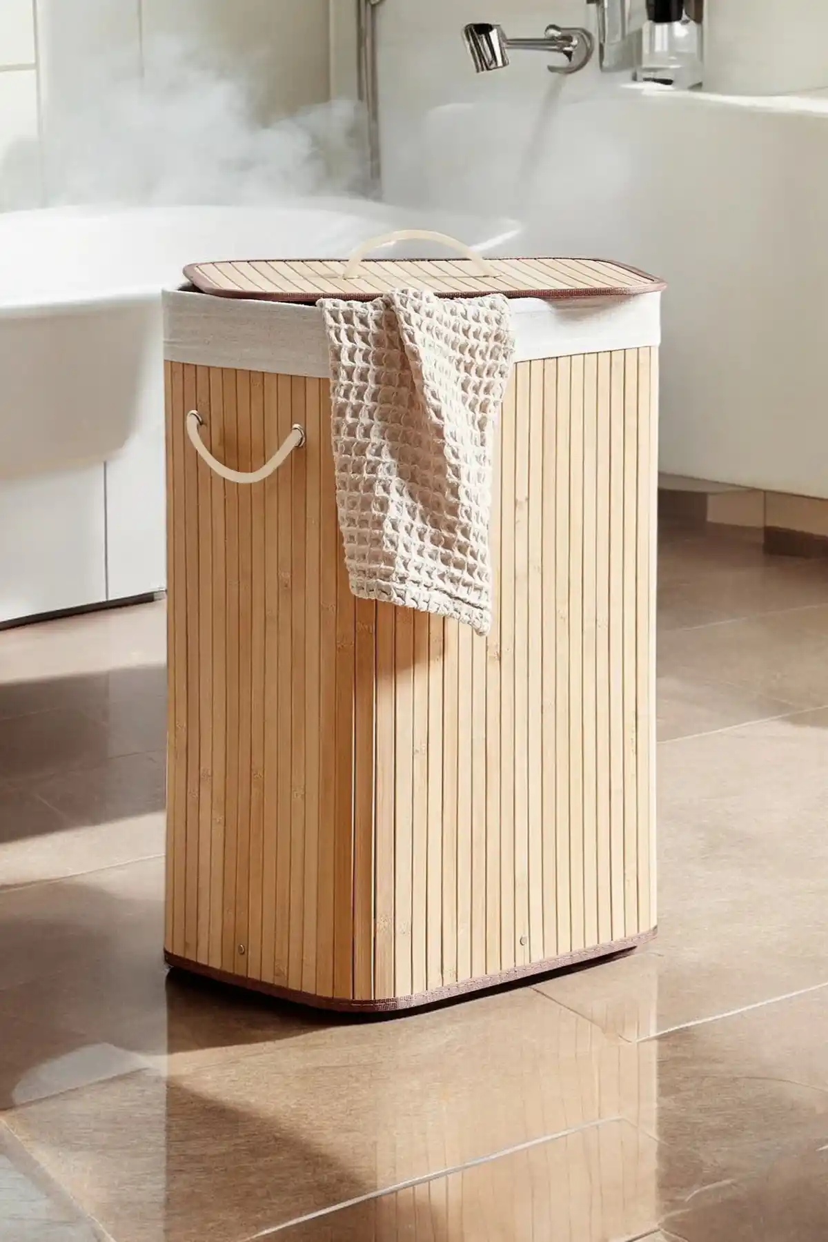 Katlanır Bambu Kirli Çamaşır Sepeti Naturel Dikdörtgen Banyo Organizer Pinterest Stil Kapaklı Sepet