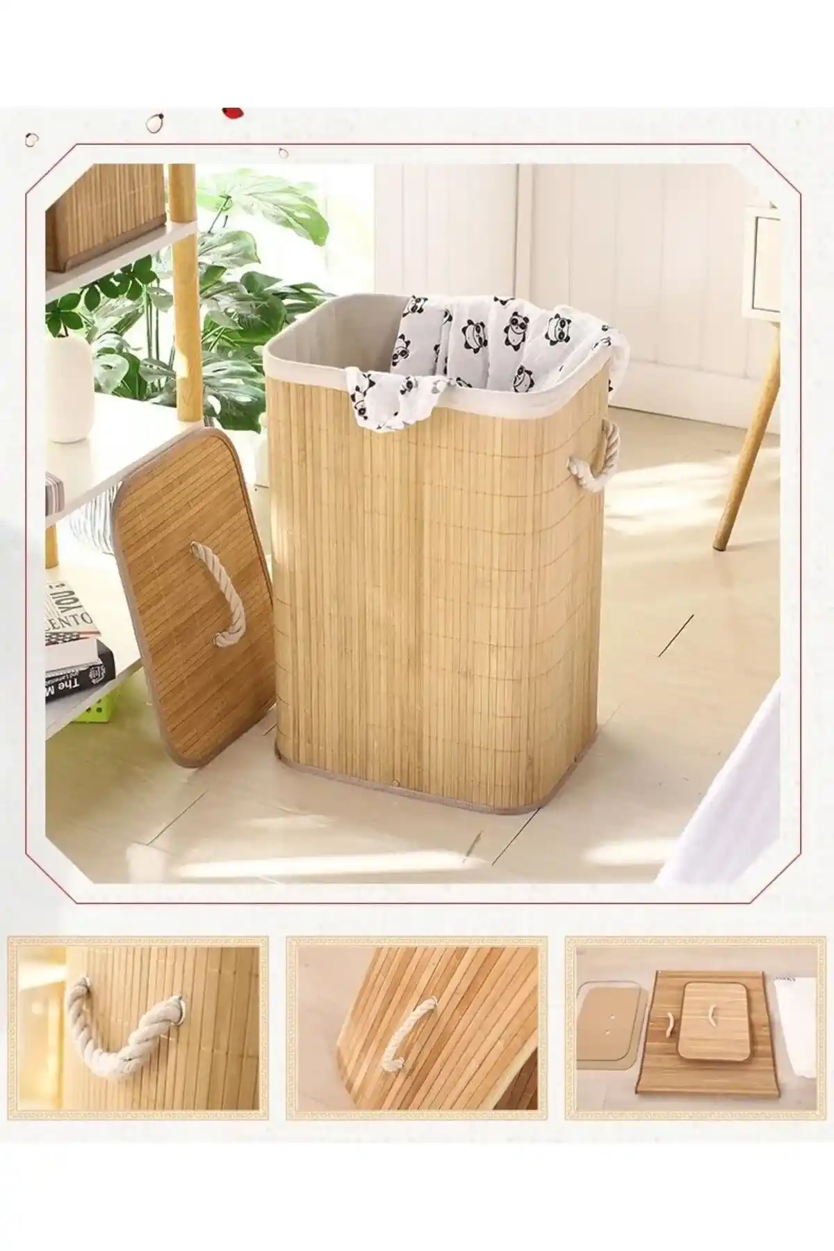 Katlanır Bambu Kirli Çamaşır Sepeti Naturel Dikdörtgen Banyo Organizer Pinterest Stil Kapaklı Sepet