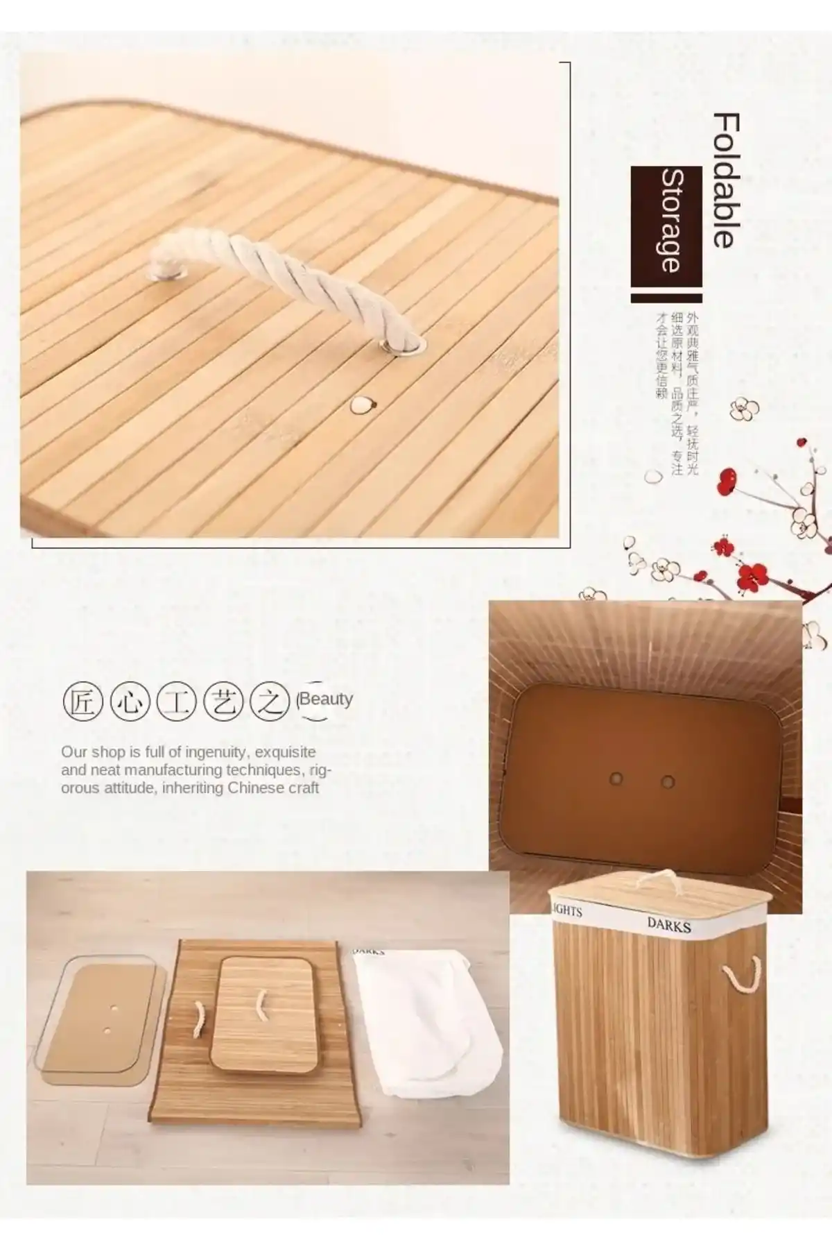 Katlanır Bambu Kirli Çamaşır Sepeti Naturel Dikdörtgen Banyo Organizer Pinterest Stil Kapaklı Sepet