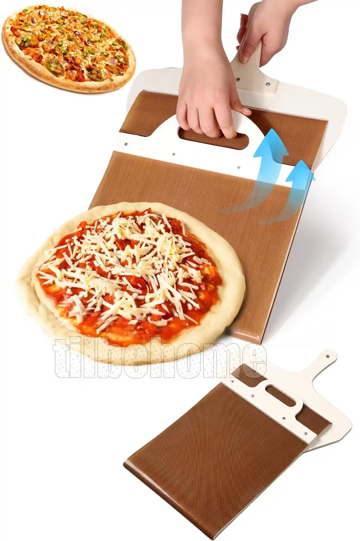 Büyük Boy Sürgülü Pizza Küreği Kaydırılabilir Ahşap Pasta Ekmek Fırın Pide Küreği Yapışmaz Kürek