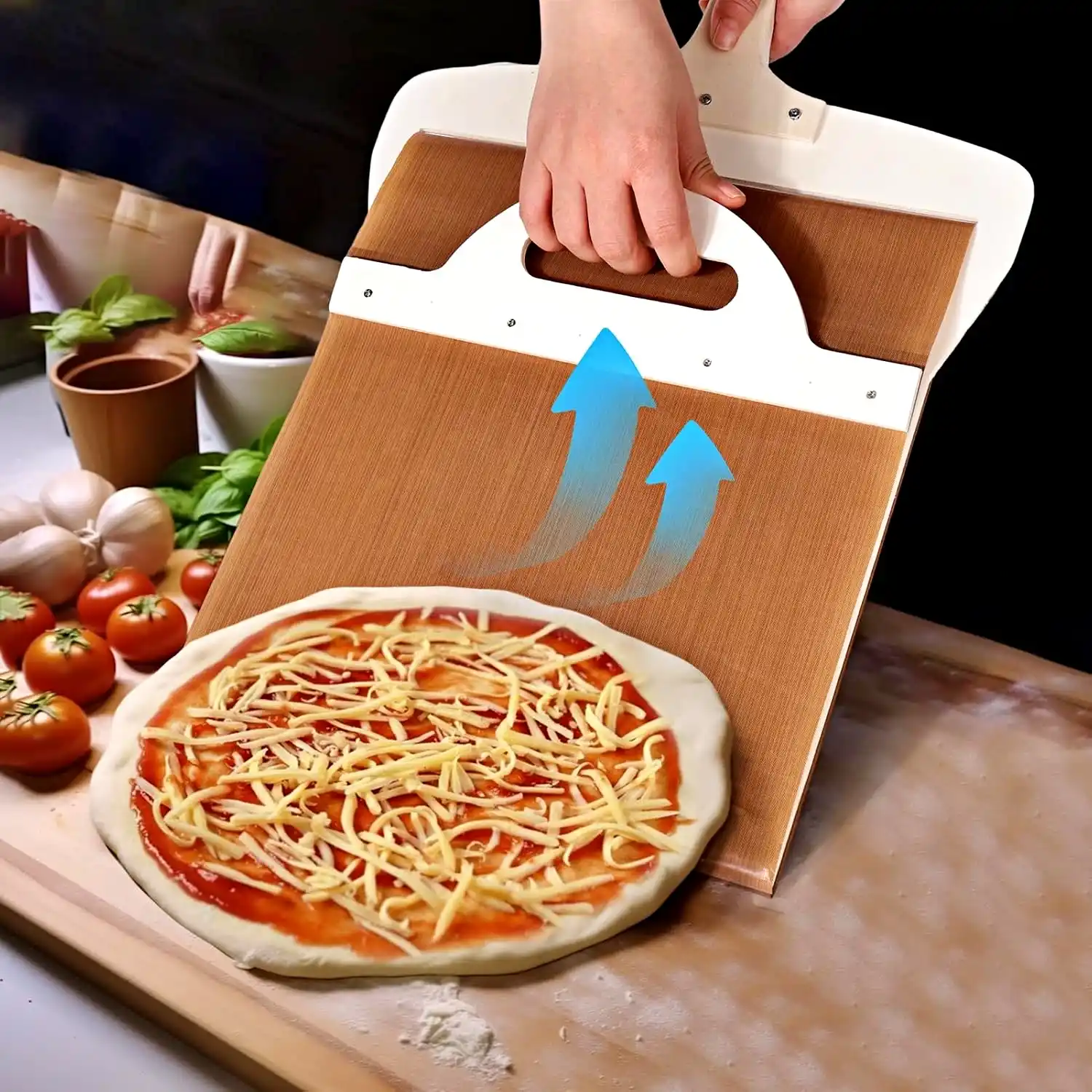 Büyük Boy Sürgülü Pizza Küreği Kaydırılabilir Ahşap Pasta Ekmek Fırın Pide Küreği Yapışmaz Kürek
