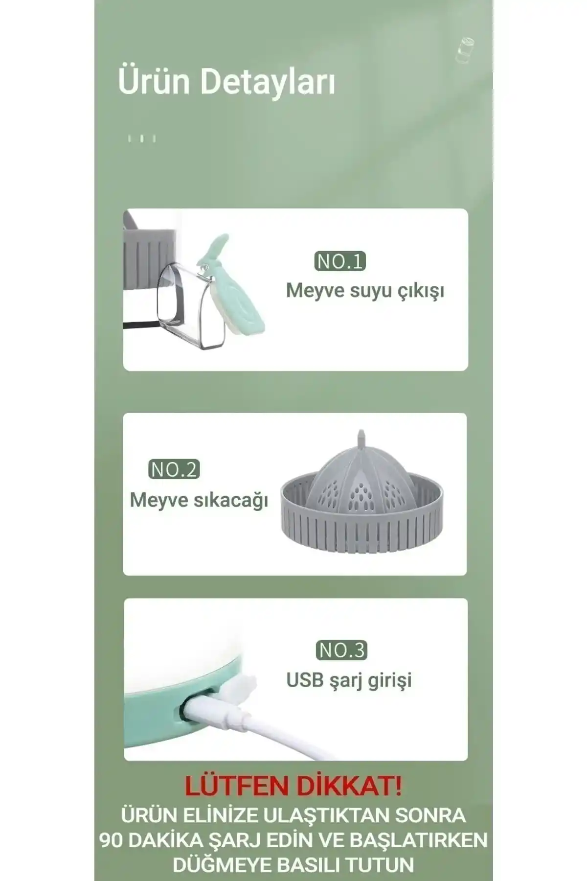 Pratik Şarjlı Narenciye Sıkacağı Taşınabilir USB Hazneli Portakal Limon Katı Meyve Sıkma Makinesi
