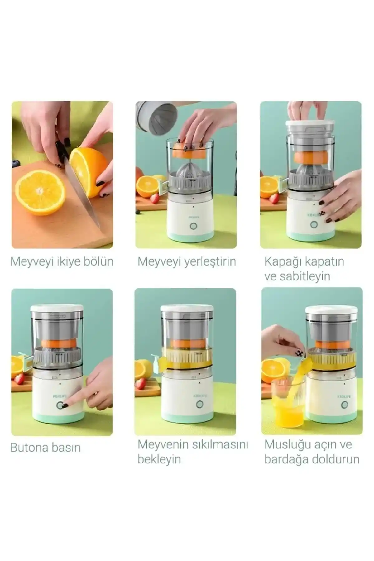 Pratik Şarjlı Narenciye Sıkacağı Taşınabilir USB Hazneli Portakal Limon Katı Meyve Sıkma Makinesi