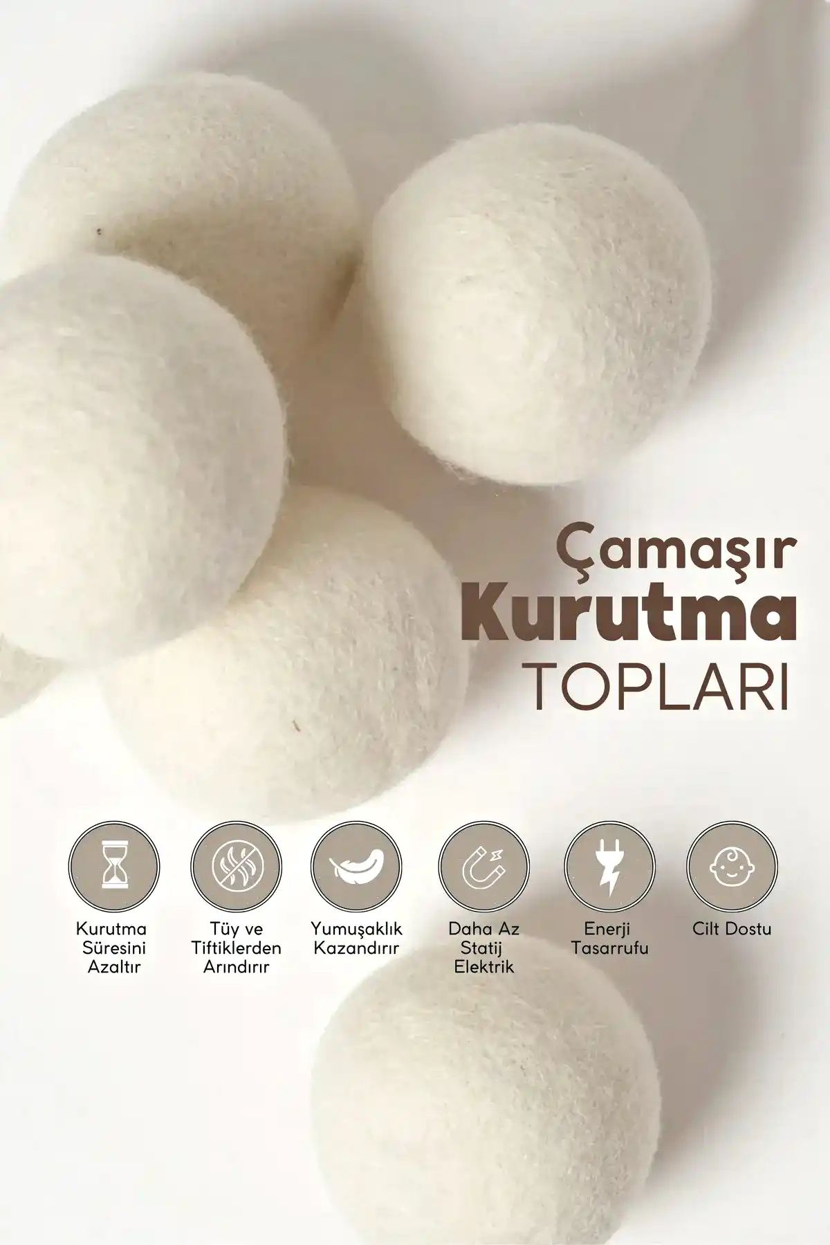 3 Adet Çamaşır Yün Kurutma Topu XXL Büyük Boy Doğal Yumuşatıcı Çamaşır Kurutma Makinesi Topları