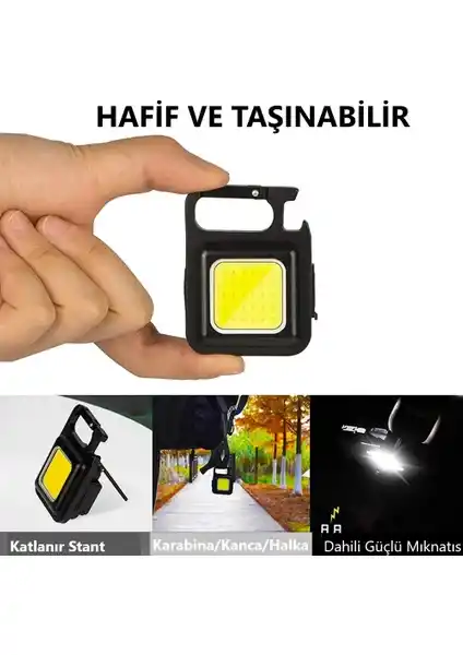 2li USB Şarjlı El Feneri Mini LED Lamba Anahtarlık Taşınabilir 4 Fonksiyonlu Kamp ve Ofis Lambası