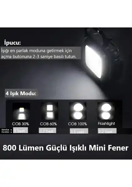 2li USB Şarjlı El Feneri Mini LED Lamba Anahtarlık Taşınabilir 4 Fonksiyonlu Kamp ve Ofis Lambası