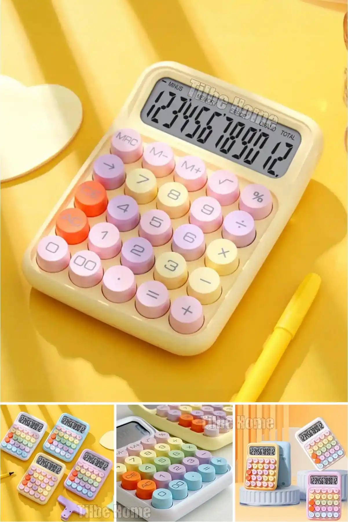 Yeni Nesil Hesap Makinesi Renkli Tasarım - Şeker Sarı Renkli Okul İş Ofis 12 Haneli LED Ekranlı Q6