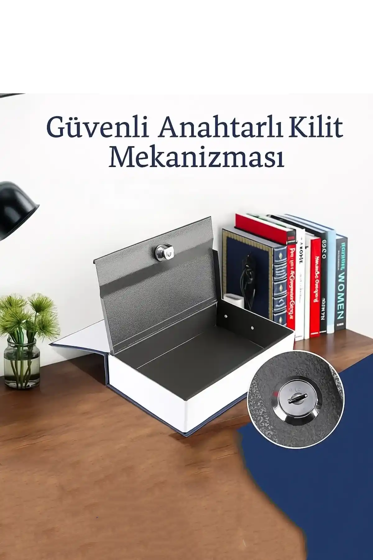 Büyük Boy Kitap Şeklinde Anahtarlı Gizli Kasa Para Altın Saklama Hırsız Kilitli Dekoratif Kumbara