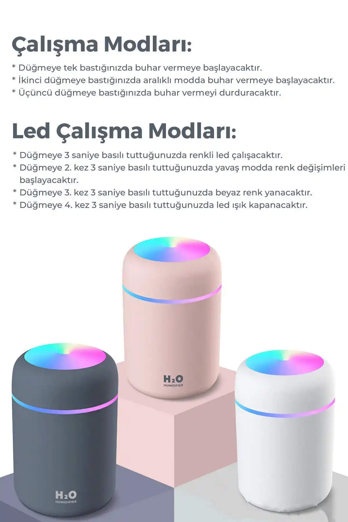 LED Işıklı USB Ultrasonik Hava Nemlendirici Buhar Makinesi ve Kokulu Aroma H2O Difüzör Cihazı 300ml