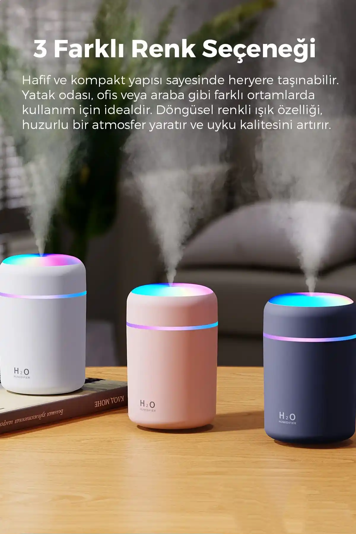 LED Işıklı USB Ultrasonik Hava Nemlendirici Buhar Makinesi ve Kokulu Aroma H2O Difüzör Cihazı 300ml