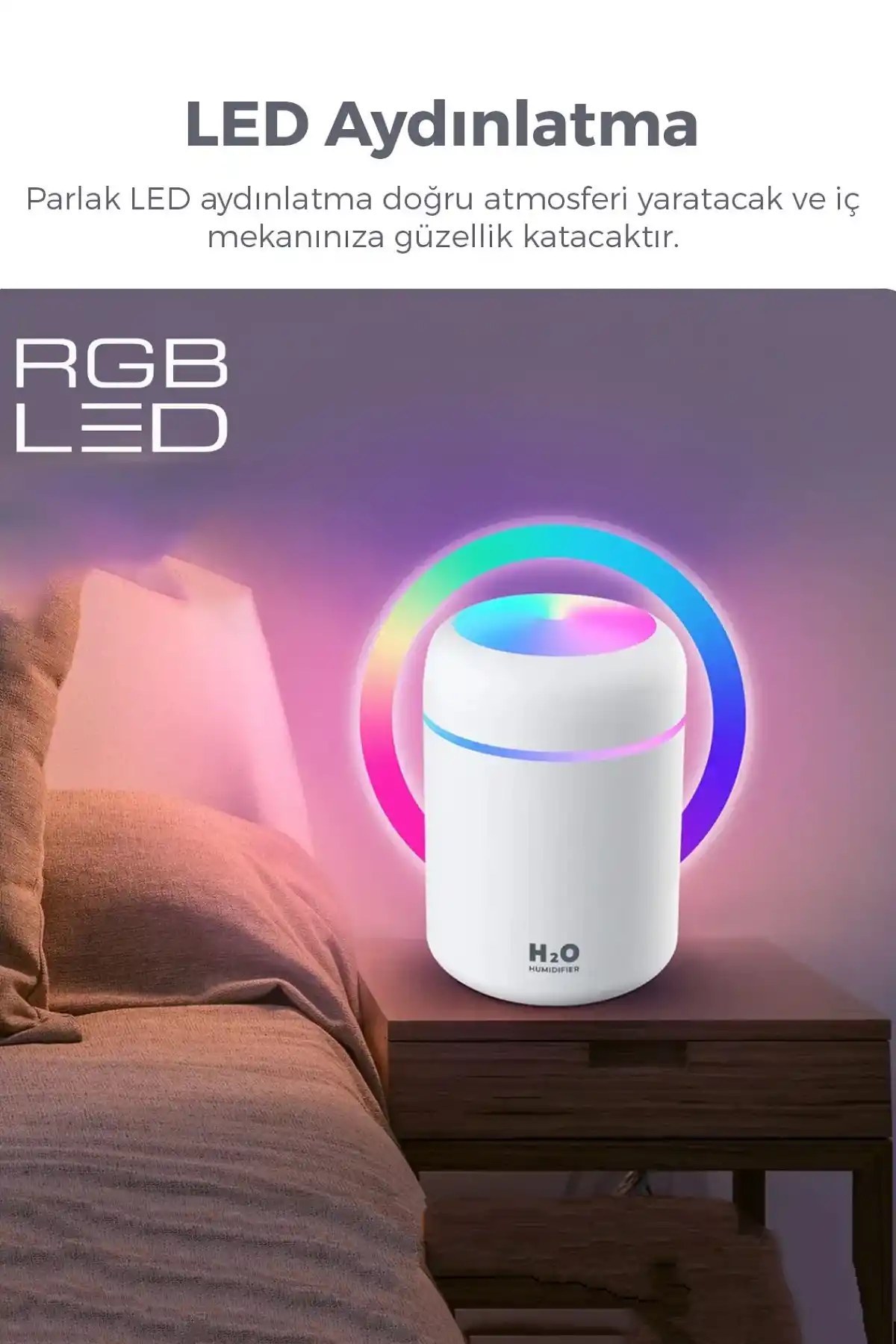 2li LED Işıklı USB Ultrasonik Hava Nemlendirici Buhar ve Koku Makinesi H2O Difüzör Cihazı 220ml