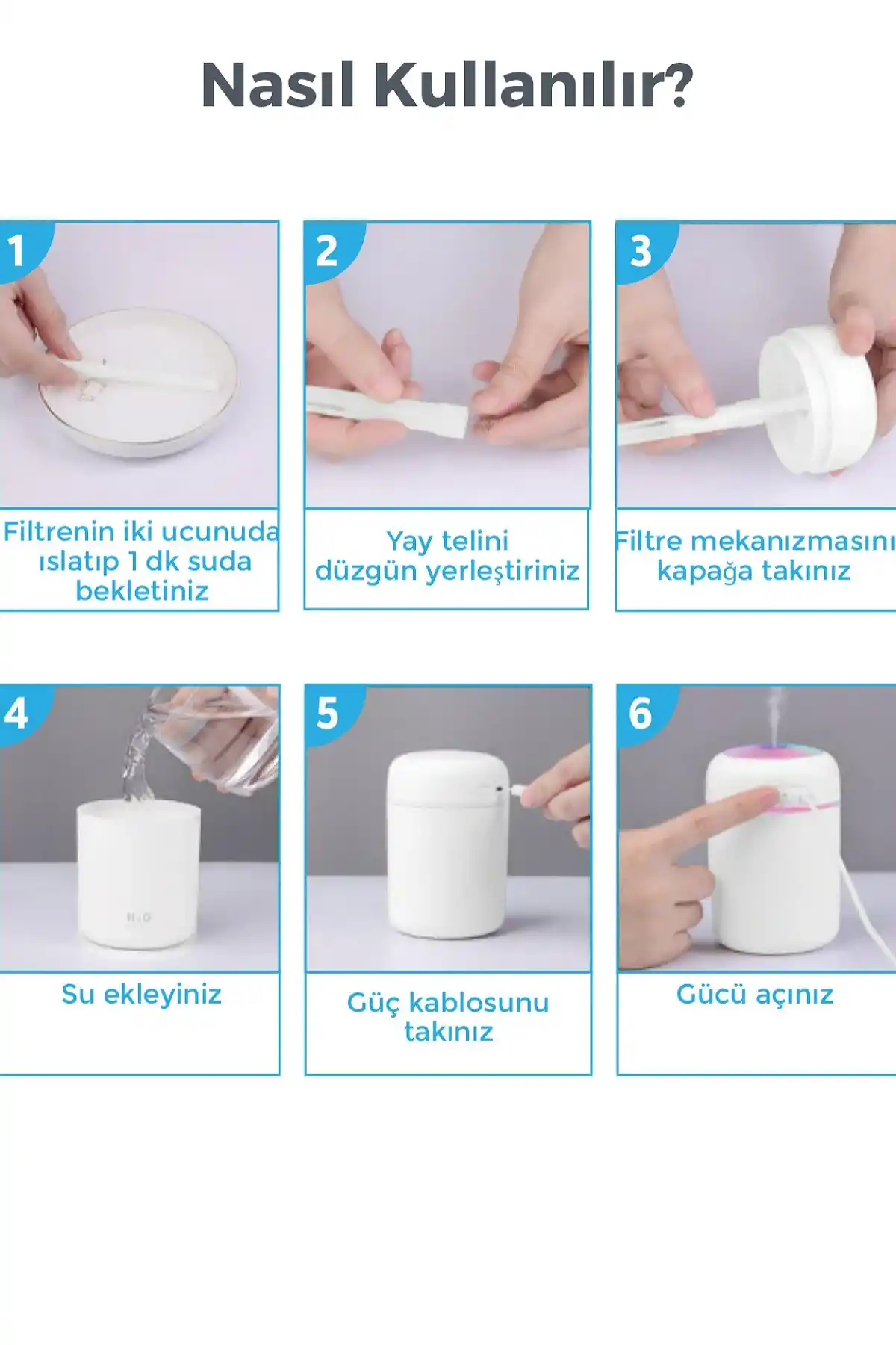 2li LED Işıklı USB Ultrasonik Hava Nemlendirici Buhar ve Koku Makinesi H2O Difüzör Cihazı 220ml