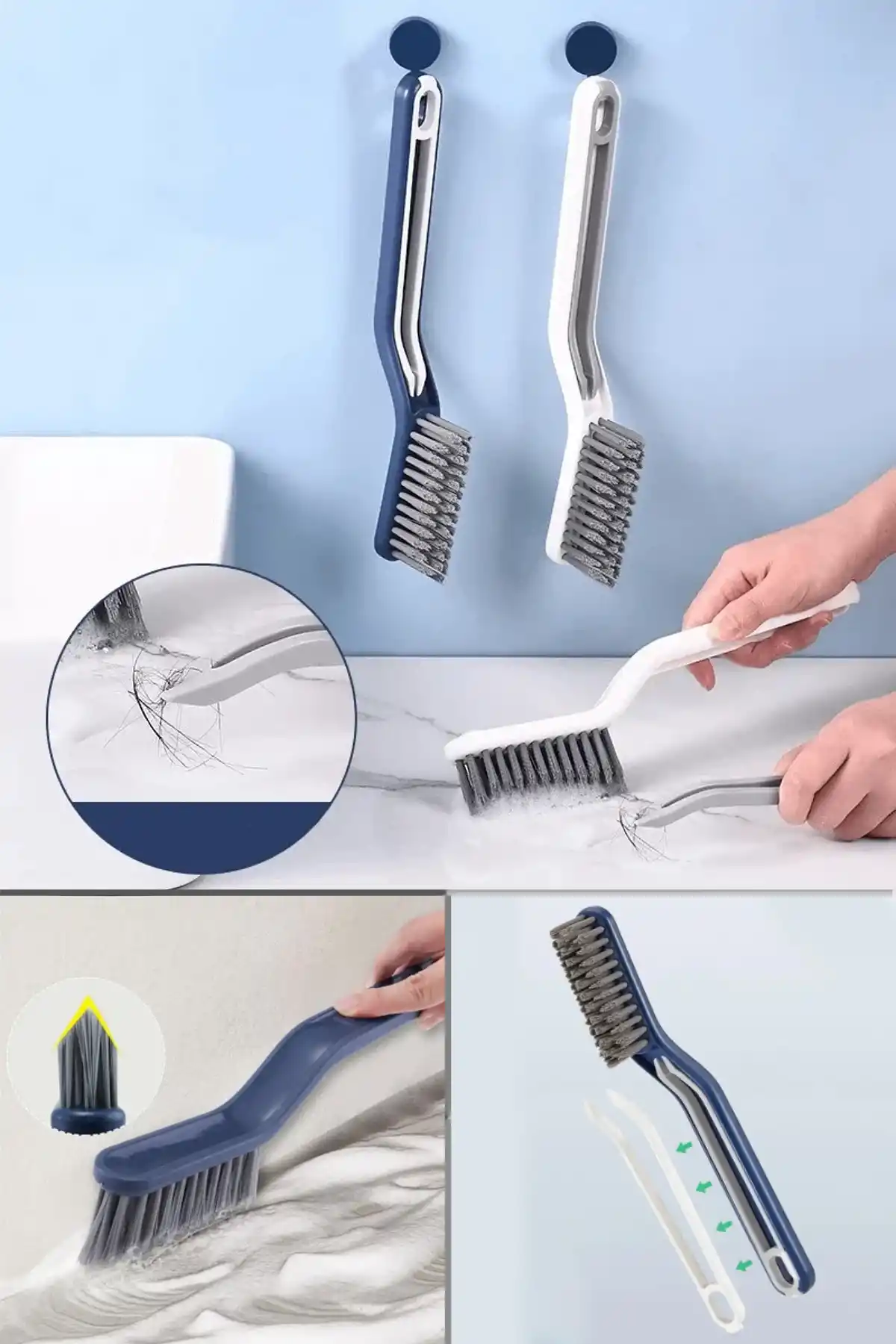 Cımbız Maşalı V Uçlu Gider Açıcı Temizlik Fırçası Banyo Mutfak Lavabo Fayans Köşe Oluk Fırça