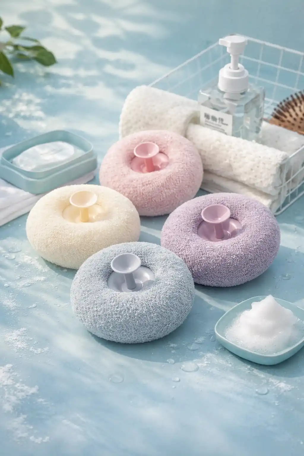 Vantuzlu Banyo Lifi Vücut Kesesi - Hızlı Köpüren Yumuşak Banyo Süngeri ve Masaj Fırçası