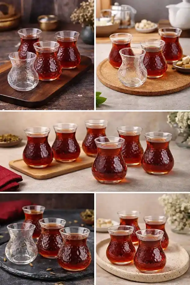 6’lı Boncuklu Keyfi Ala Cam Çay Bardağı Seti Isıya Dayanıklı, Şık ve Modern Tasarım