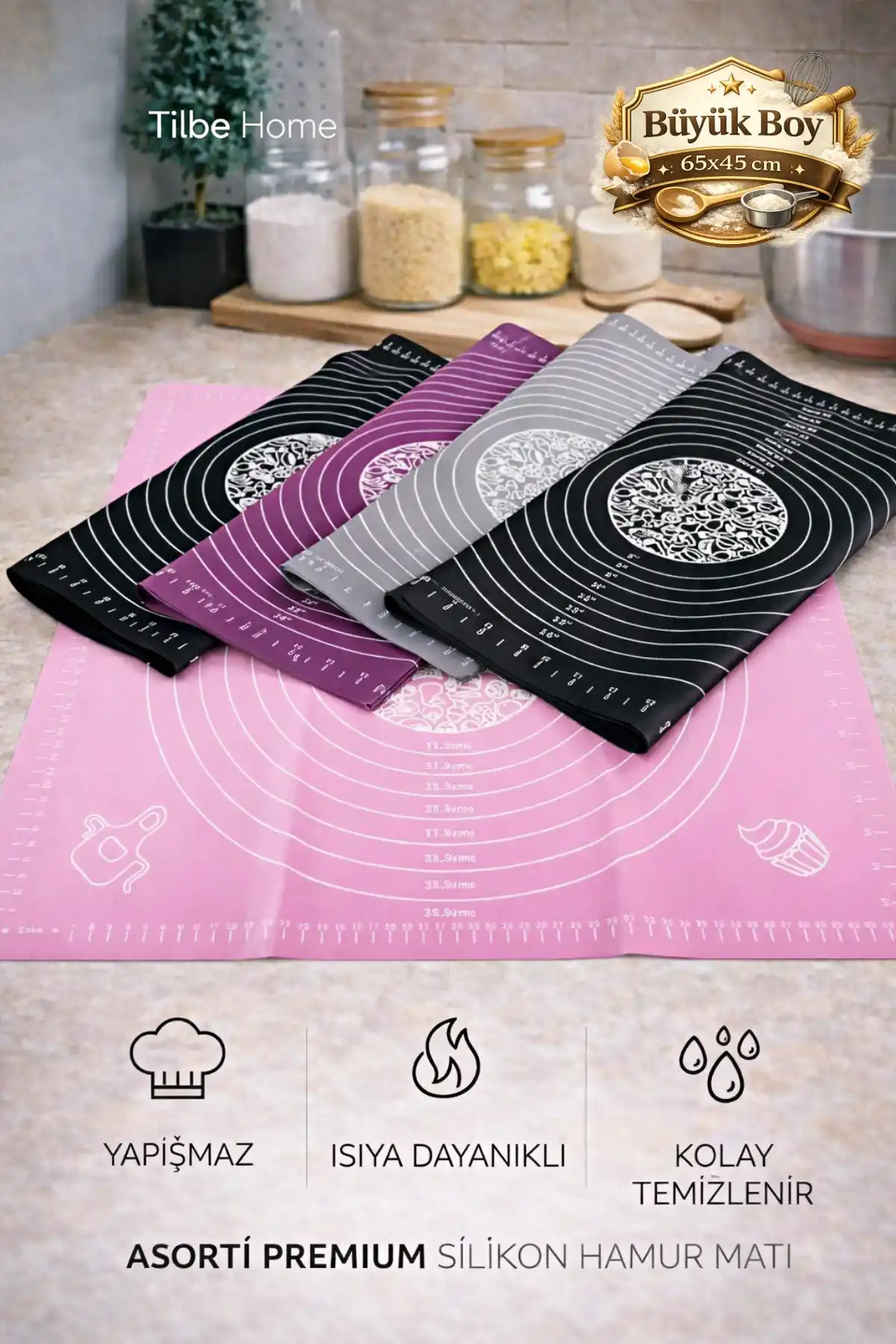 Silikon Hamur Matı Hamur Açma Pasta Fırın Altlığı Matı Ölçülü Hamur Yoğurma Renkli Büyük Boy 65X45