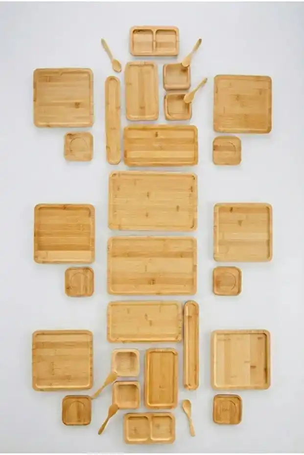 32 Parça Bambu 6 Kişilik Serisi Kahvaltı Seti Kahvaltı Takımı Sunum Servis Set Bambu Set