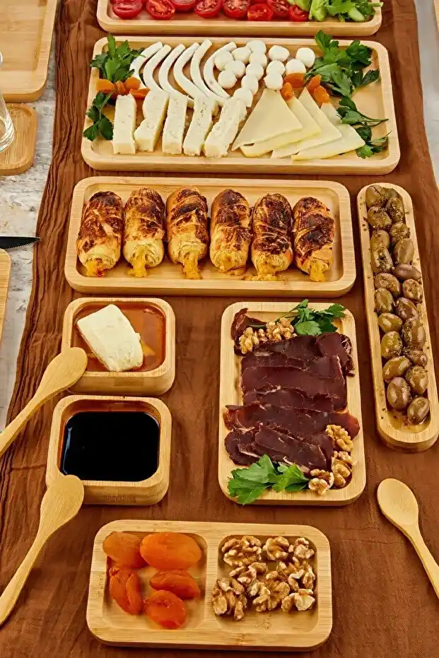 32 Parça Bambu 6 Kişilik Serisi Kahvaltı Seti Kahvaltı Takımı Sunum Servis Set Bambu Set