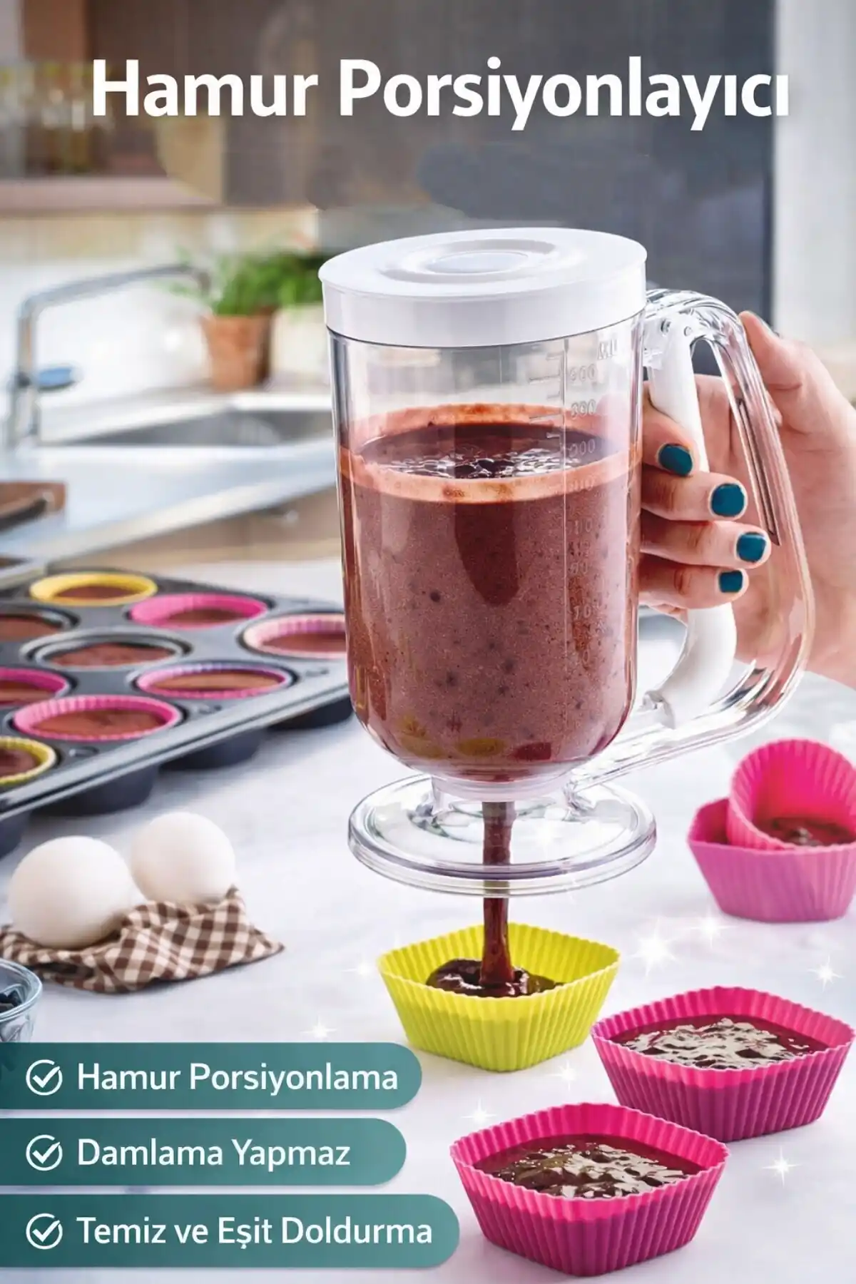 Pratik Hamur Porsiyonlayıcı Pancake Krep Muffin Kolay Akıtma Kabı Hamur Dağıtıcı