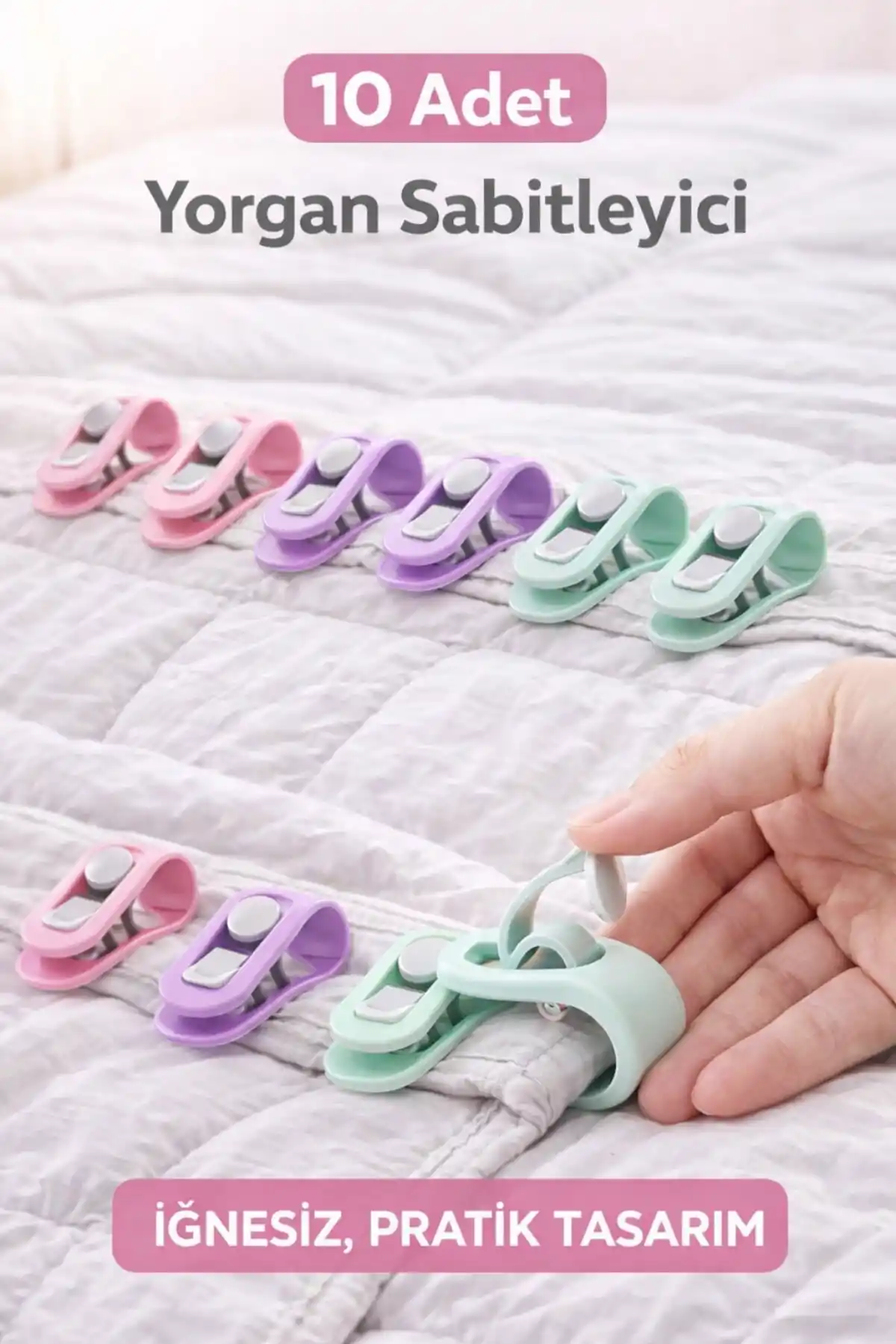 10 Adet Yorgan Nevresim Sabitleme Çarşaf Perde Tül Sabitleyici Tutucu Organizer Klips Tutucu Aparat