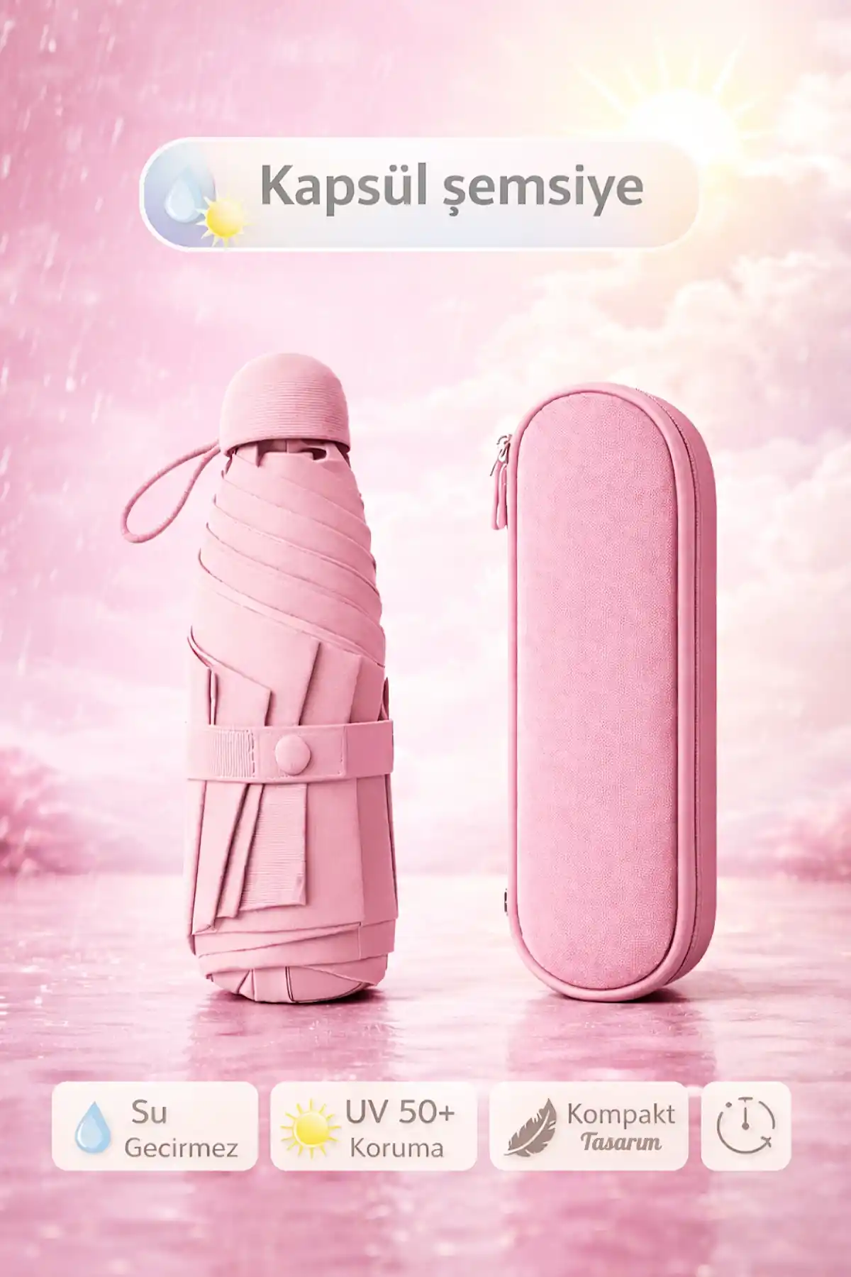 Çantalı Kapsül Şemsiye Şemsiye Taşınır Manuel Mini Boy Kadın Güneş Şemsiyesi Renk01