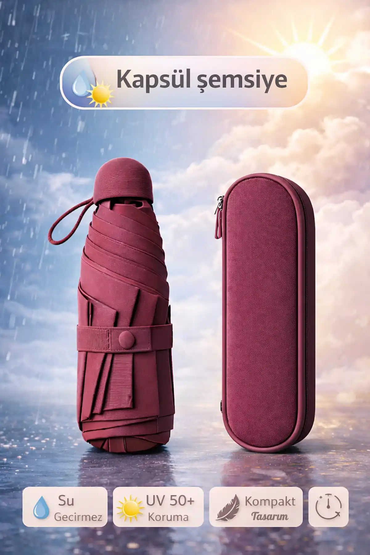 Çantalı Kapsül Şemsiye Şemsiye Taşınır Manuel Mini Boy Kadın Güneş Şemsiyesi Renk04