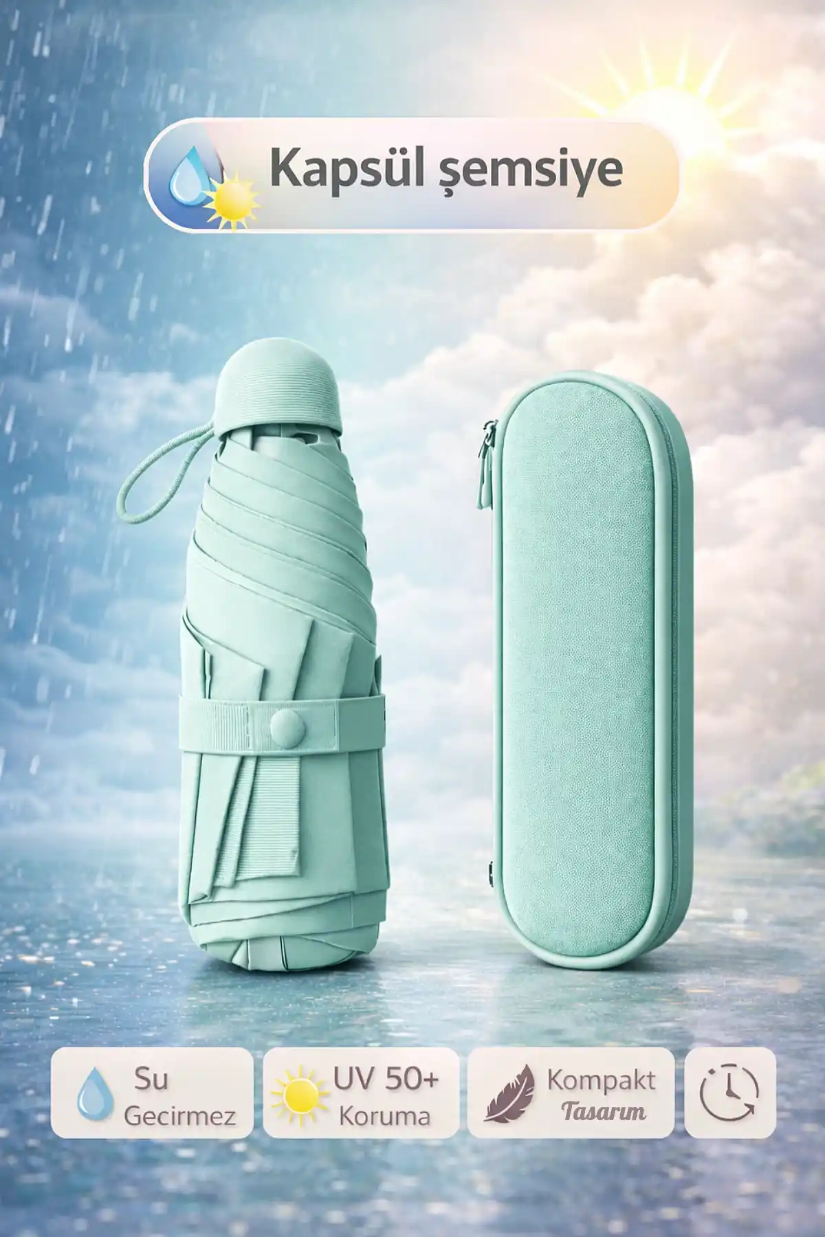 Çantalı Kapsül Şemsiye Şemsiye Taşınır Manuel Mini Boy Kadın Güneş Şemsiyesi Renk06