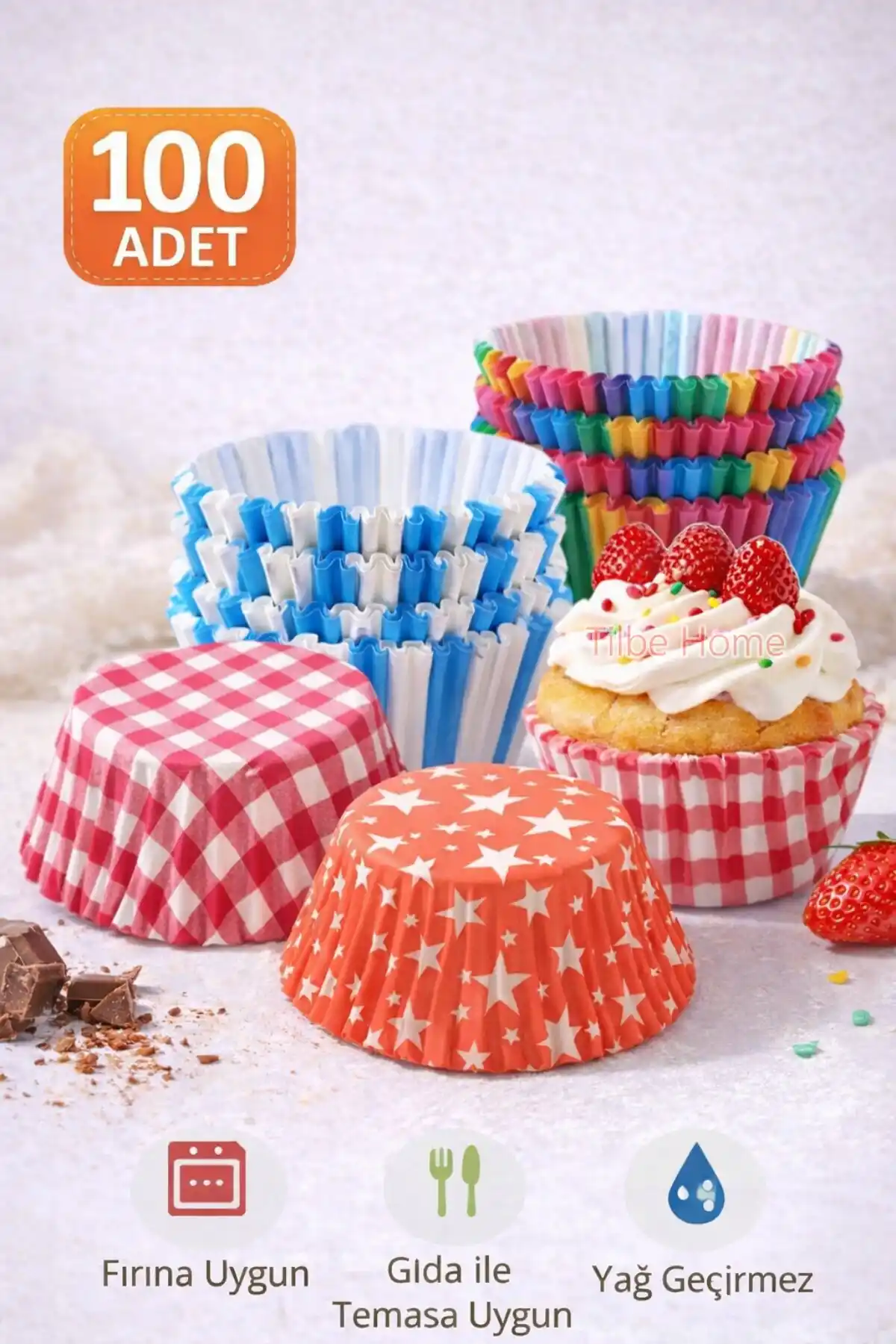 100lü Muffin Kek Kapsülü Mini Muffin Kağıdı Cupcake Browni Kek Kalıbı Renkli Yapışmaz