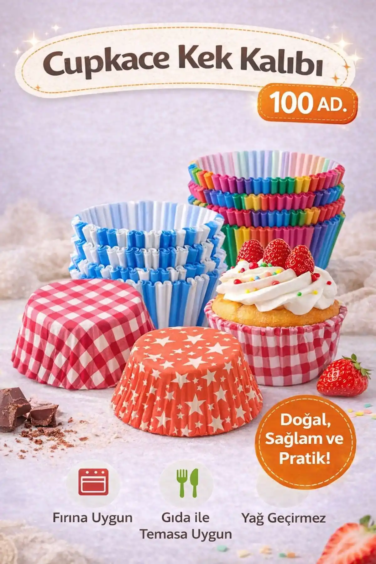 100lü Muffin Kek Kapsülü Mini Muffin Kağıdı Cupcake Browni Kek Kalıbı Renkli Yapışmaz
