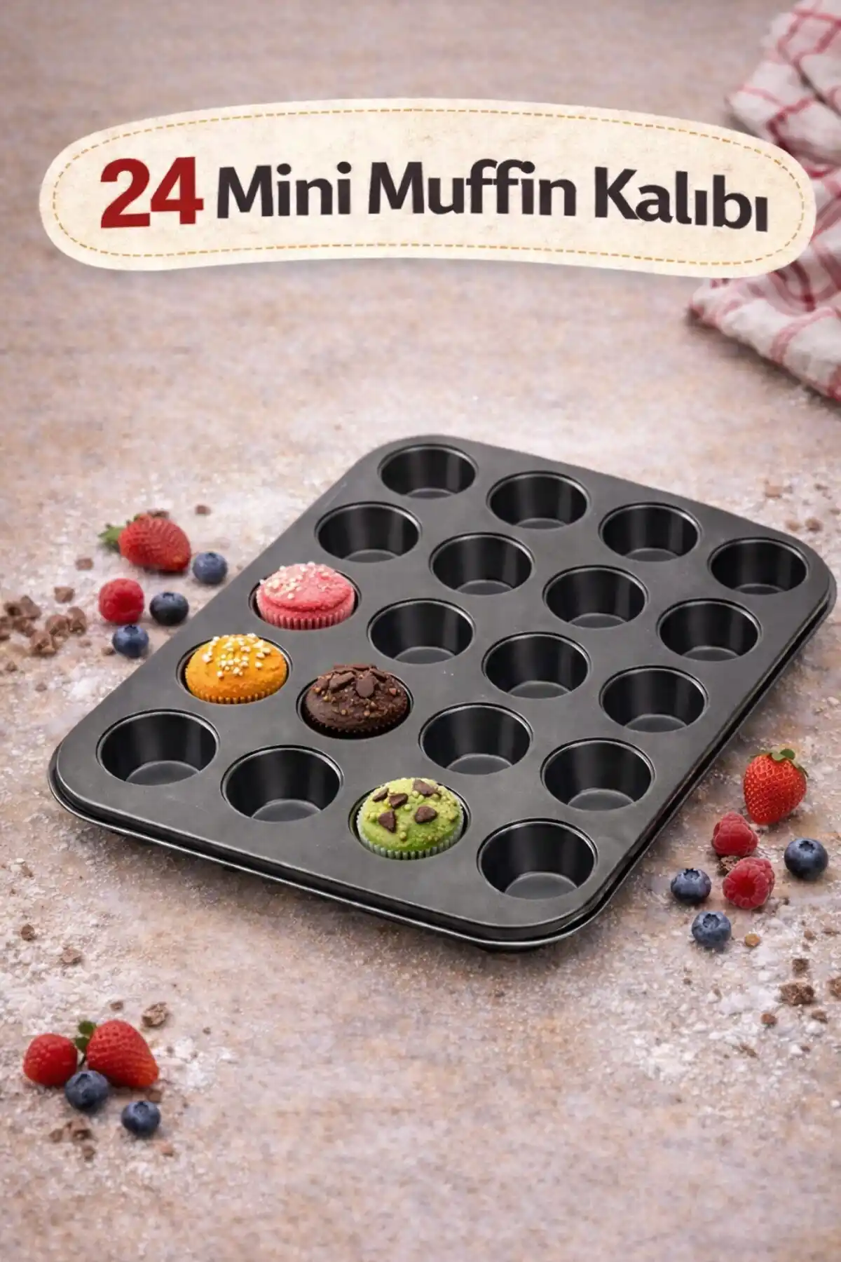 2li 24lü Mini Muffin Kalıbı Cupcake Fırın Kapsülü Kek Browni Kekstra Kurabiye Kalıbı Baking Pan
