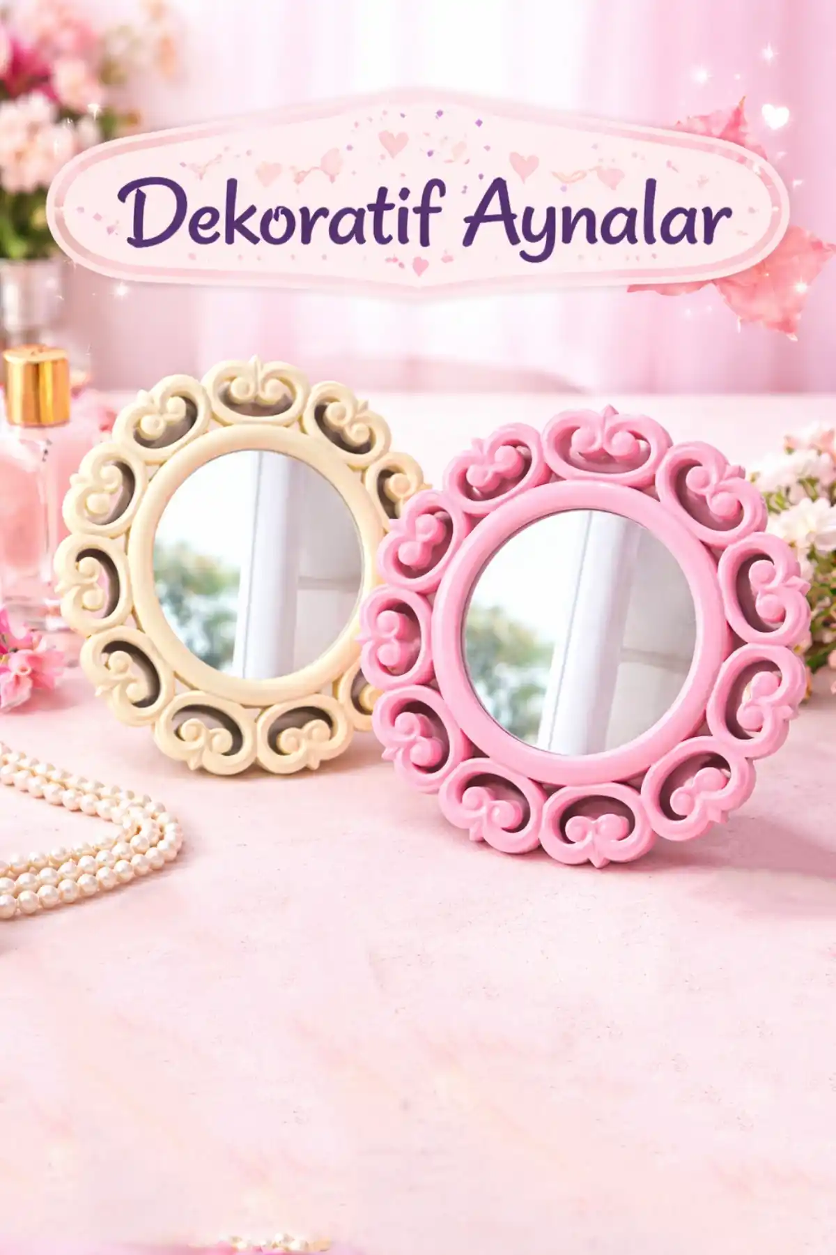 Dekoratif Ayna Duvara Asılabilir Yuvarlak Desenli Stil Aynası 24 x 24 Çok Amaçlı Pratik Ayna