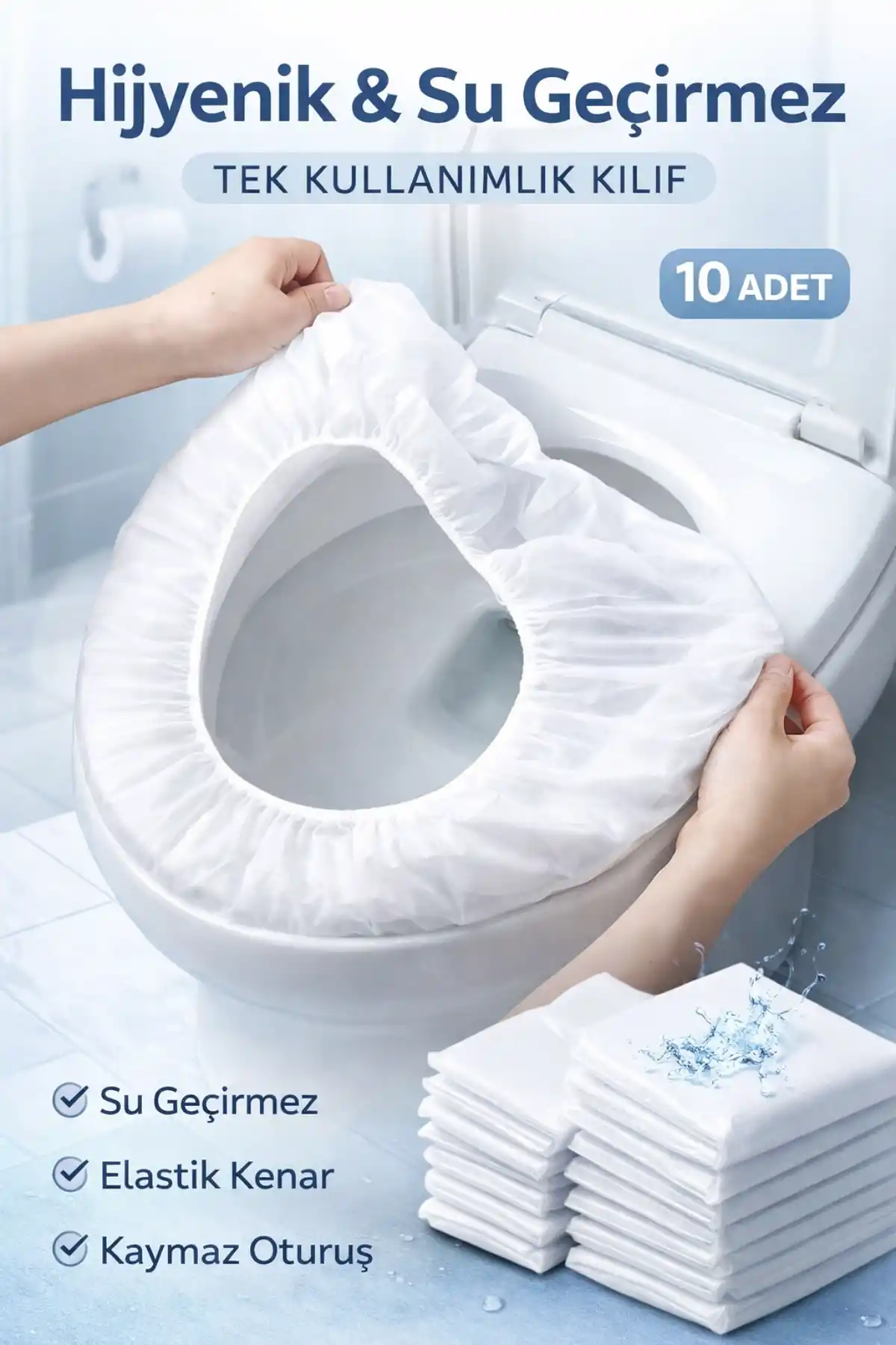 10 Adet Tuvalet Klozet Kapağı Kılıfı | Tek Kullanımlık Su Geçirmez Hijyenik WC Örtüsü
