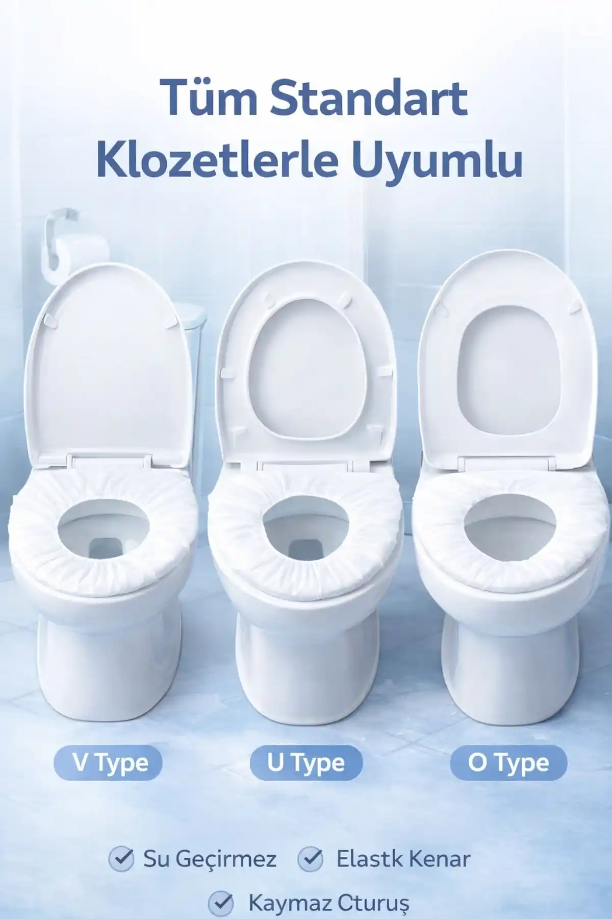 50 Adet Tuvalet Klozet Kapağı Kılıfı | Tek Kullanımlık Su Geçirmez Hijyenik WC Örtüsü
