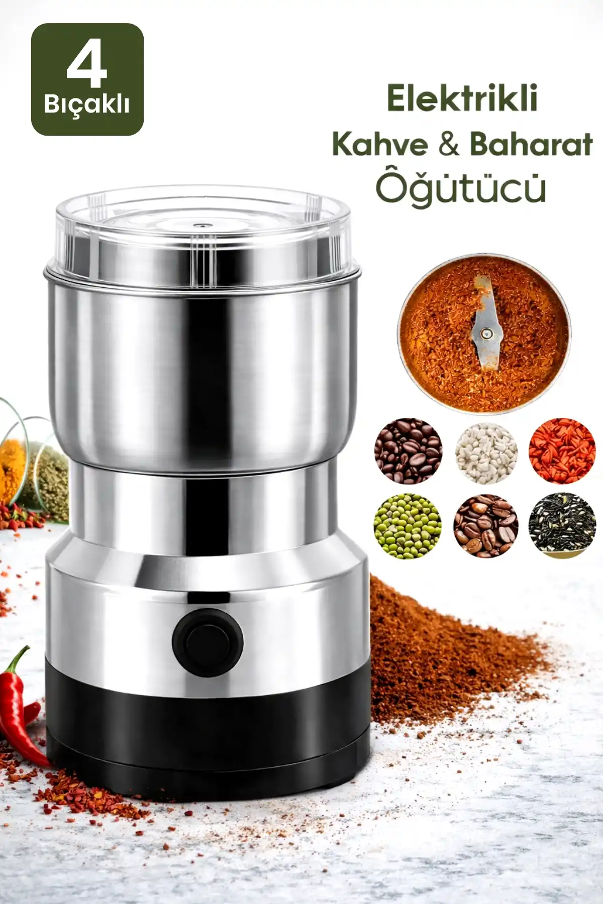 Elektrikli Kahve Baharat Bakliyat Öğütücü Makine Pirinç Biber Tahıl Öğütücü Değirmen Gıda Öğütücü