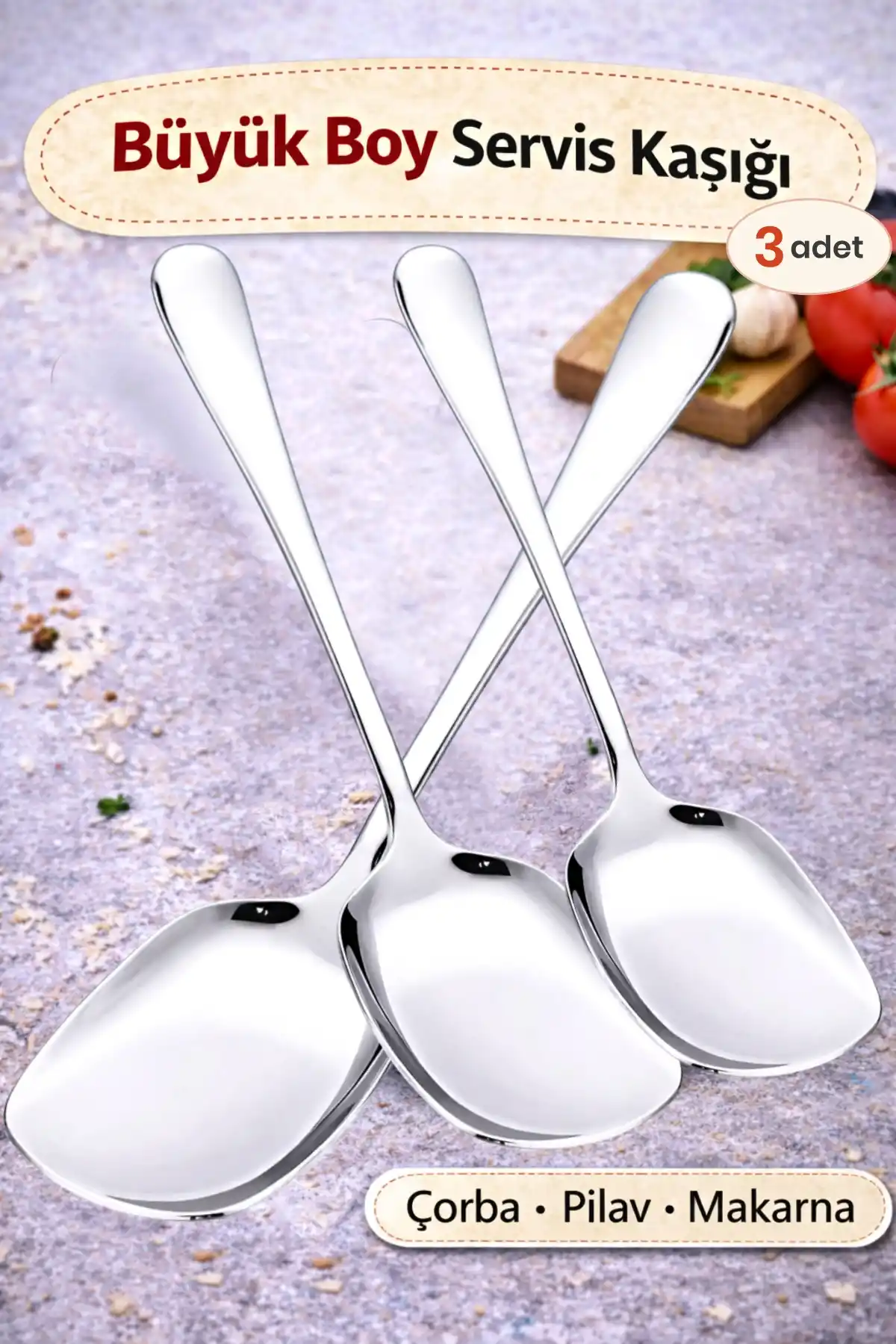 3lü Lüx Servis Kaşığı Seti Büyük Boy Paslanmaz Çelik Kaşık Salata Pasta Yemek Servis Mutfak Kaşığı