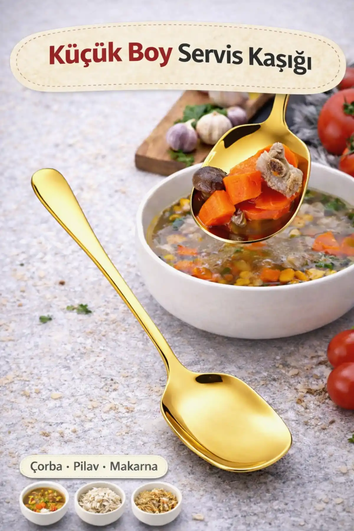 Lüx Gold Servis Kaşığı Küçük Boy Paslanmaz Çelik Kaşık Salata Pasta Yemek Servis Mutfak Kaşığı