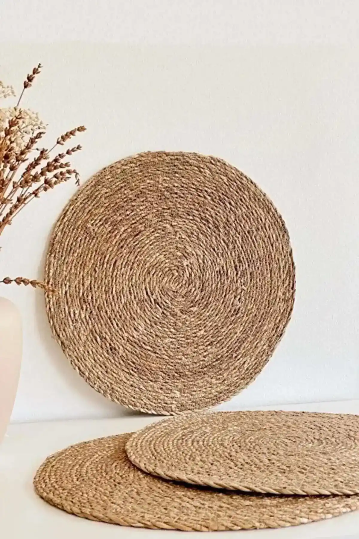 2li Bambu Rattan Amerikan Servis Hasır Yuvarlak Supla Tabak Altlığı Masa Dekoru Sofra Sunum Seti