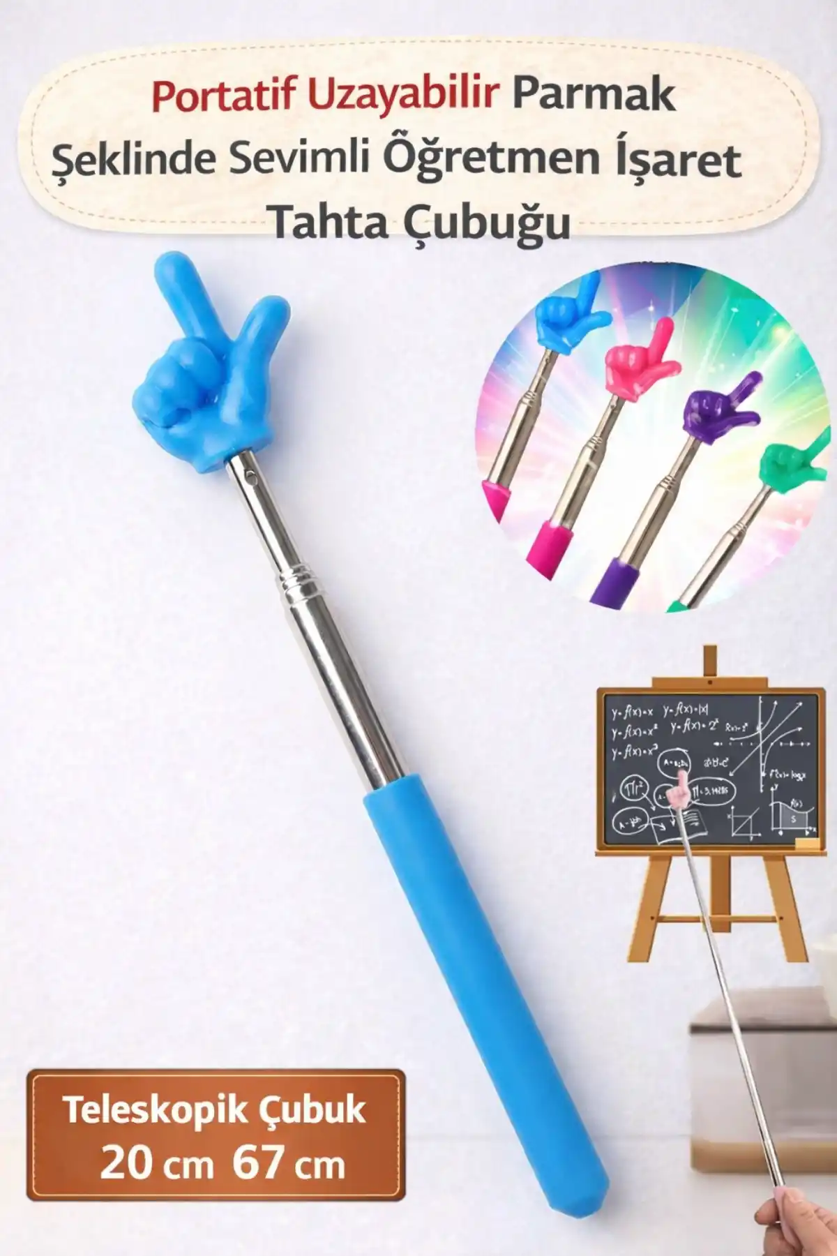 Portatif Uzayabilir Parmak Şeklinde Sevimli Öğretmen İşaret Tahta Çubuğu Teleskopik Çubuk 20cm 67cm