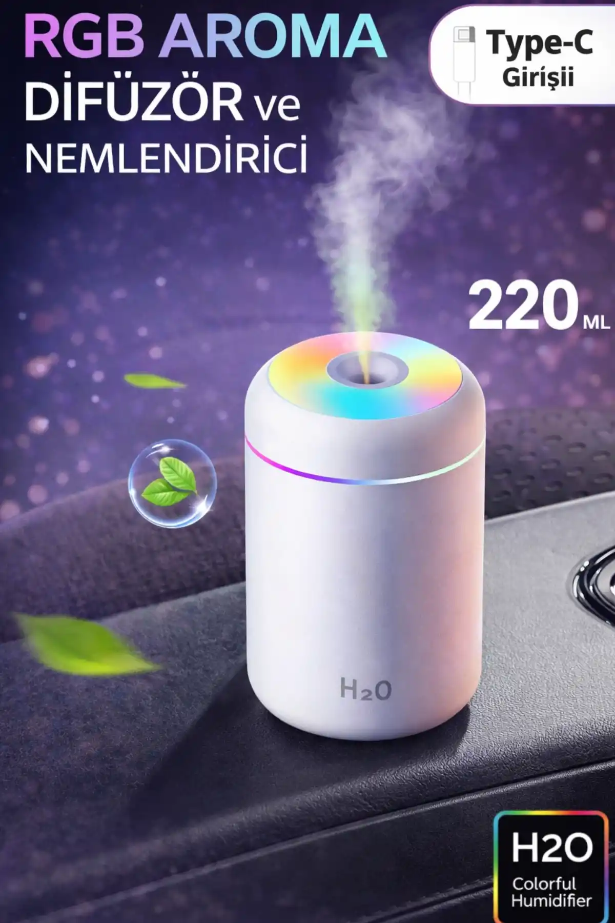 220ml LED Işıklı USB Ultrasonik Hava Nemlendirici Buhar Makinesi ve Kokulu Aroma H2O Difüzör Cihazı