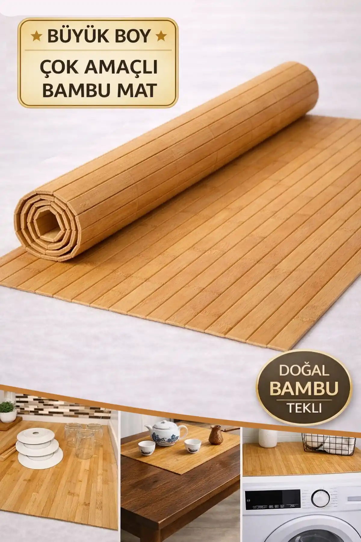 Naturel Bambu Kaydırmaz Çamaşır Makinası Üstü Örtüsü Mutfak Bulaşık Matı Su Geçirmez Banyo Matı