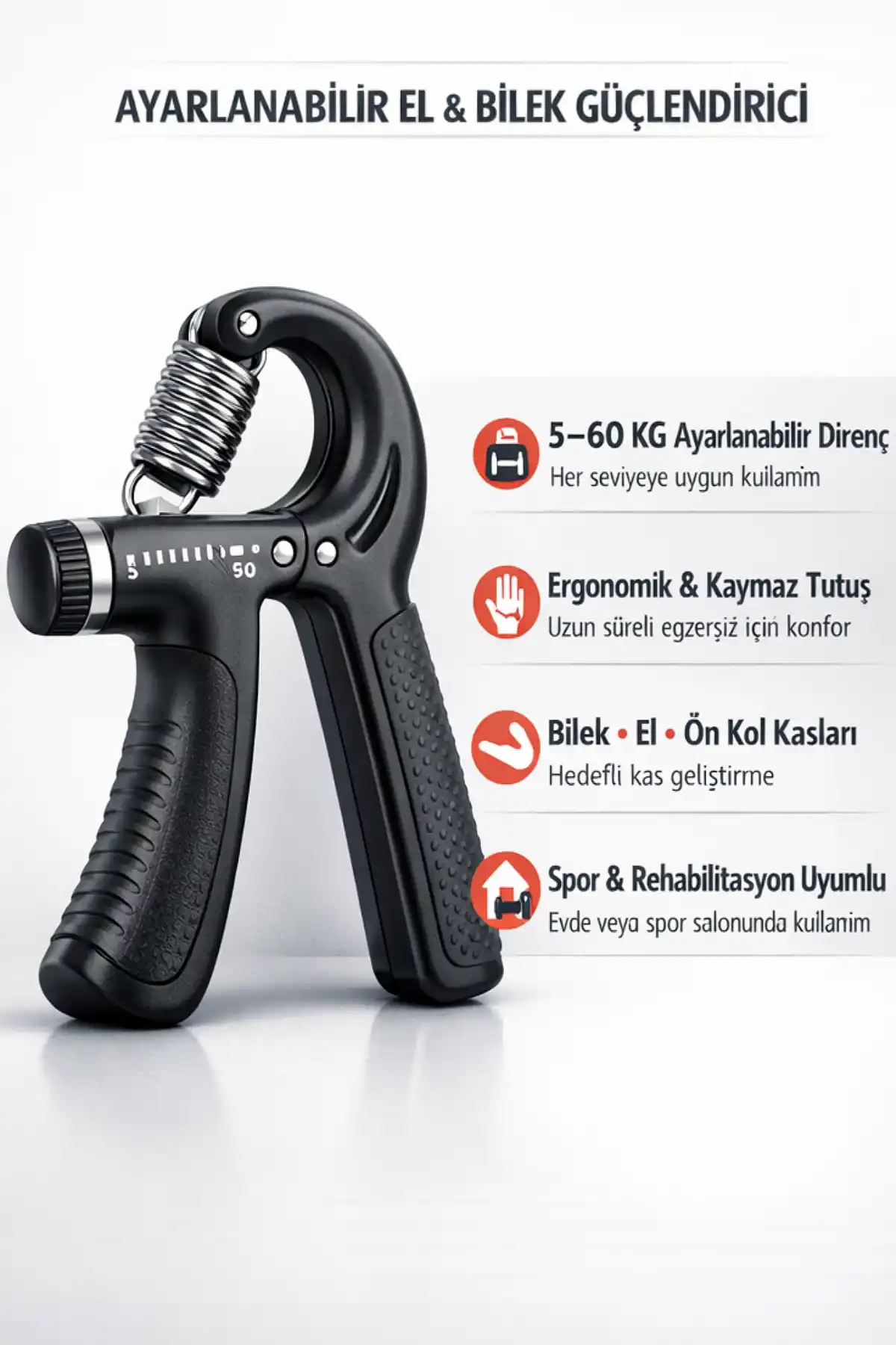 2 Adet El Kol Bilek Güçlendirici 5-60 KG Dirençli El Yayı Egzersiz Spor Aleti Kas Yapma Geliştirme