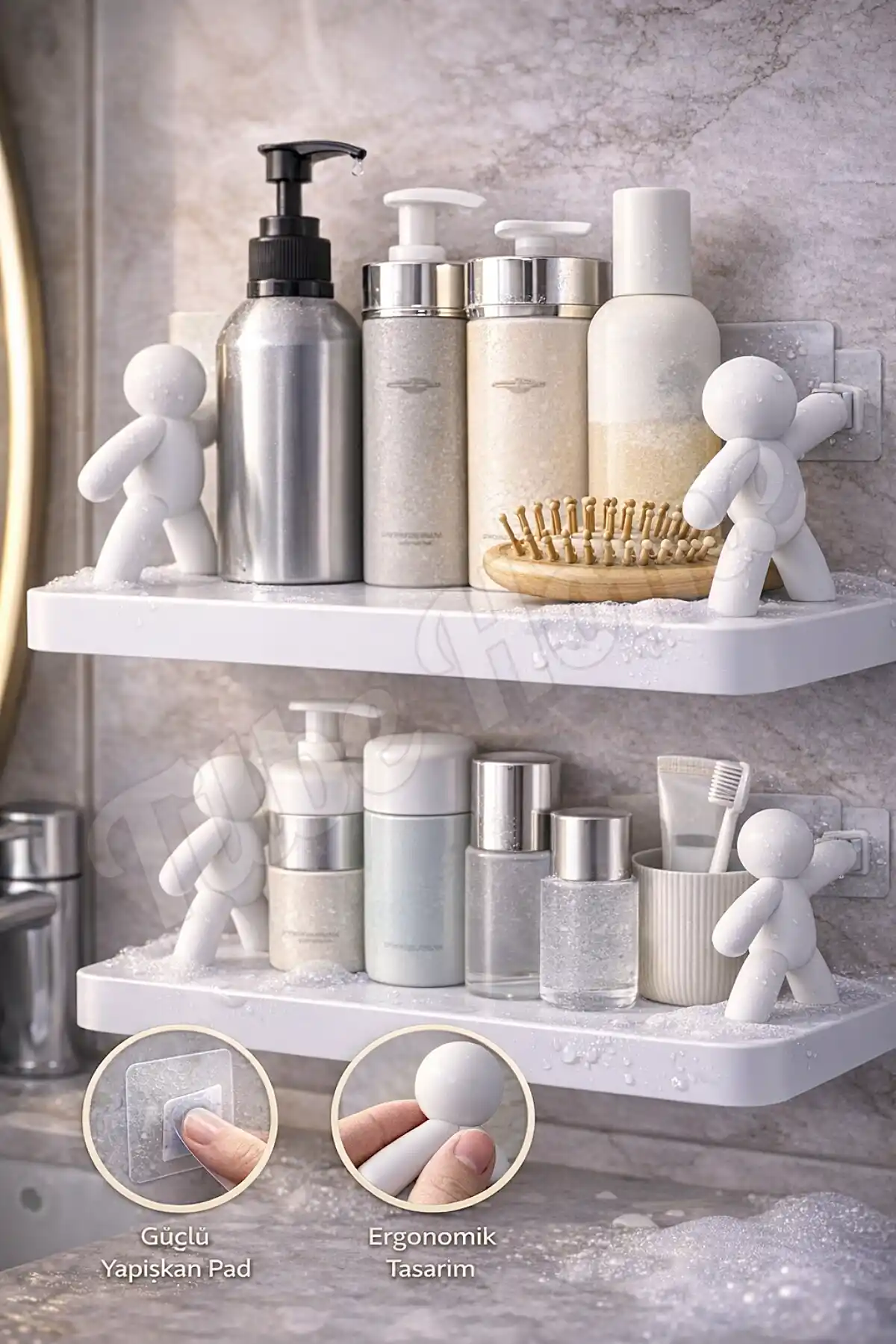 4lü Figürlü Kendinden Yapışkanlı Craft Banyo Rafı Organizer Duvara Monte Mutfak Düzenleyici Beyaz