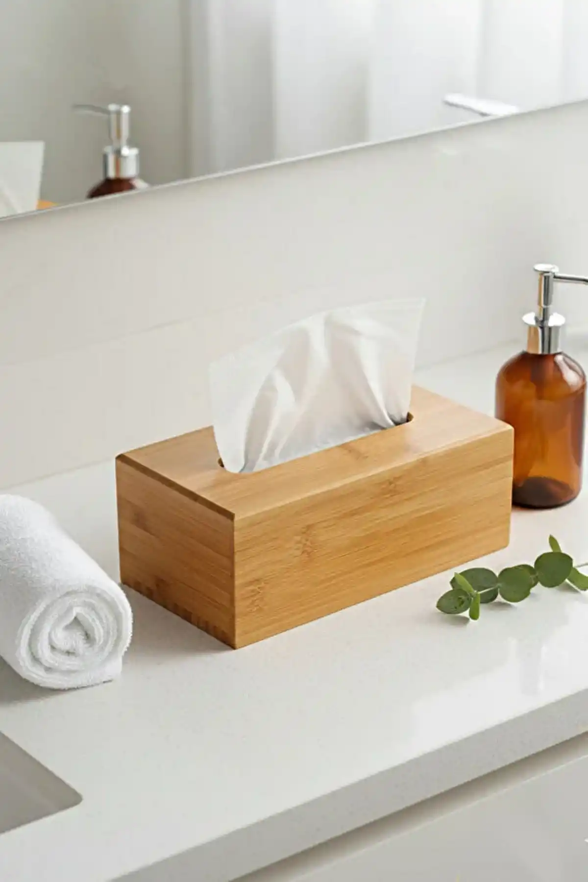 Pinterest Stil Bambu Peçetelik Dekoratif Masaüstü Mutfak Ofis Kare Peçete Kağıt Mendil Kutusu