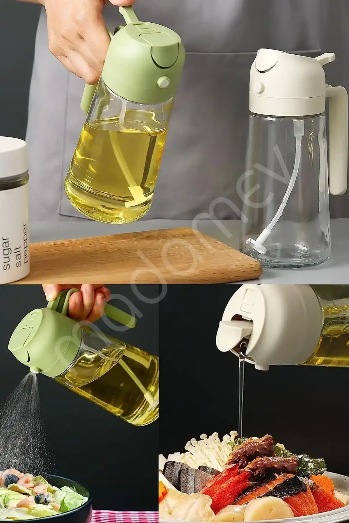 2li Çift Fonksiyonlu Cam Yağdanlık 450ml Zeytinyağı Sıvıyağ Şişesi Airfryer Sprey Yağlık Sirkelik